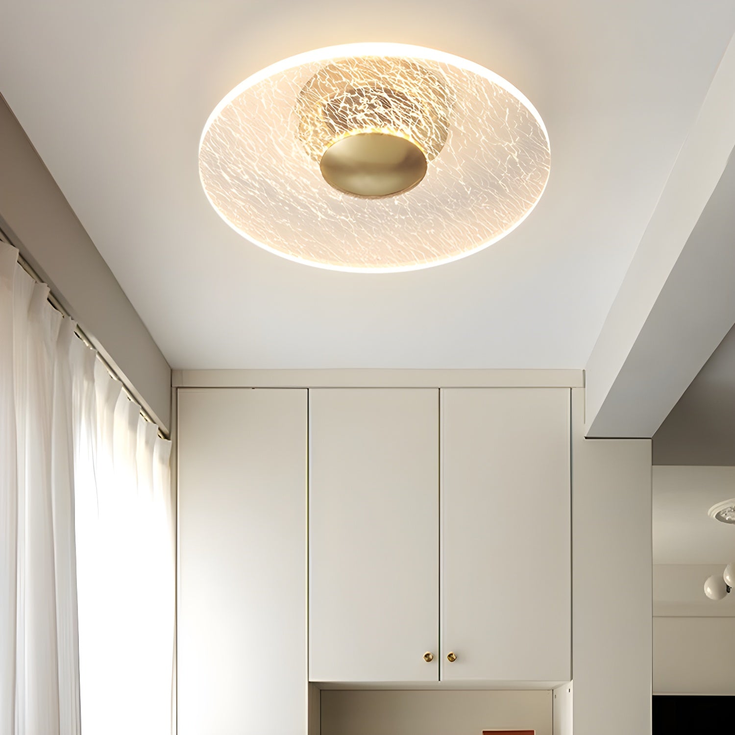 Modern Gold Geometric Semi-Flush Ceiling Light Clear Acrylic Shade, LED Bulbs