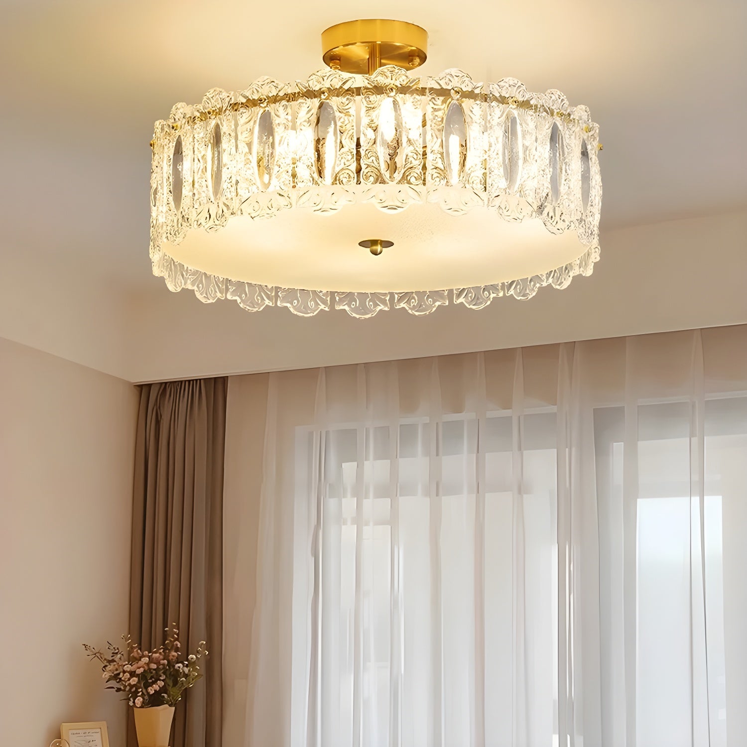 Modern Geometric Semi-Flush Mount Ceiling Light with Clear Glass Shade and 6 Lights