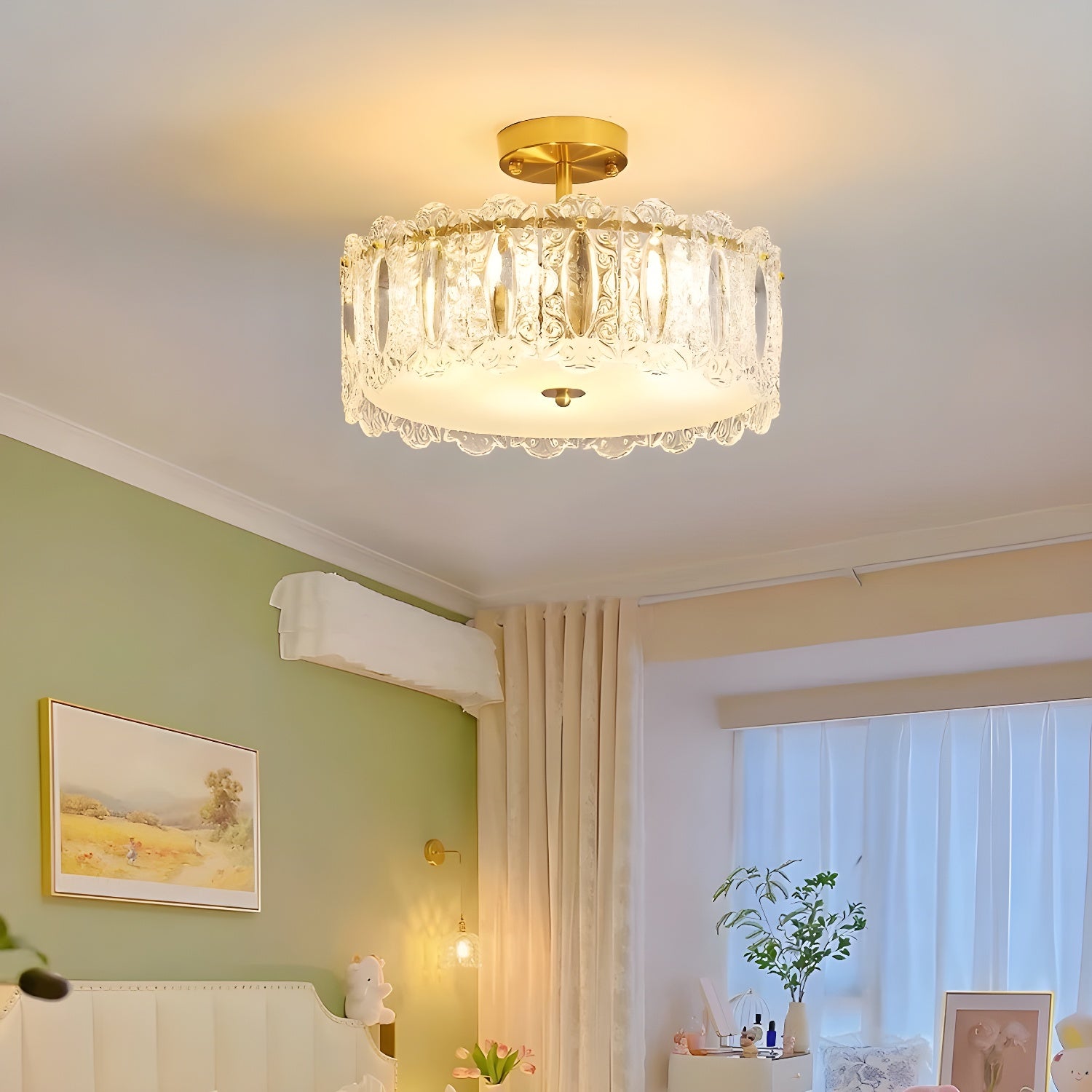 Modern Geometric Semi-Flush Mount Ceiling Light with Clear Glass Shade and 6 Lights