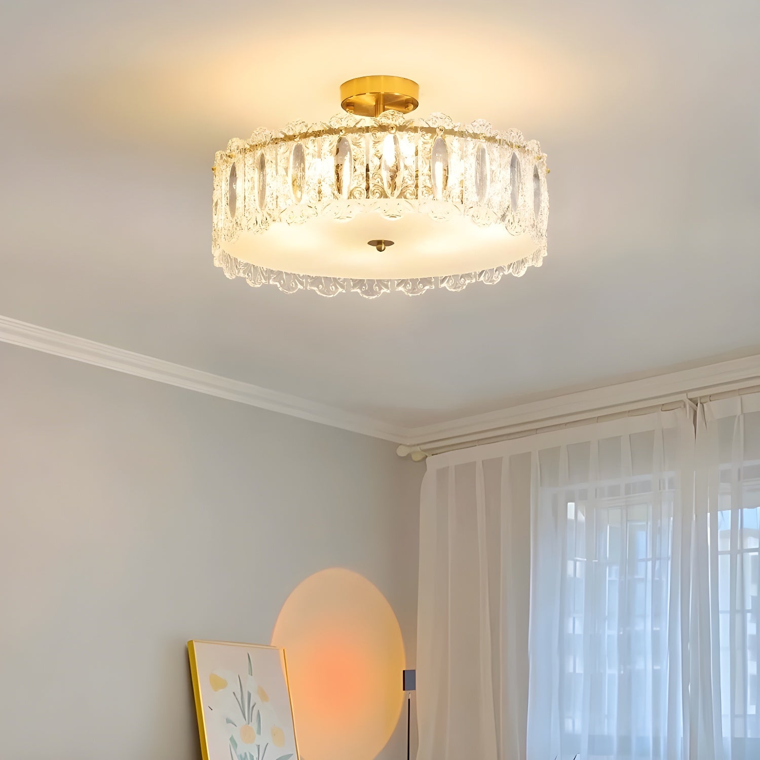 Modern Geometric Semi-Flush Mount Ceiling Light with Clear Glass Shade and 6 Lights