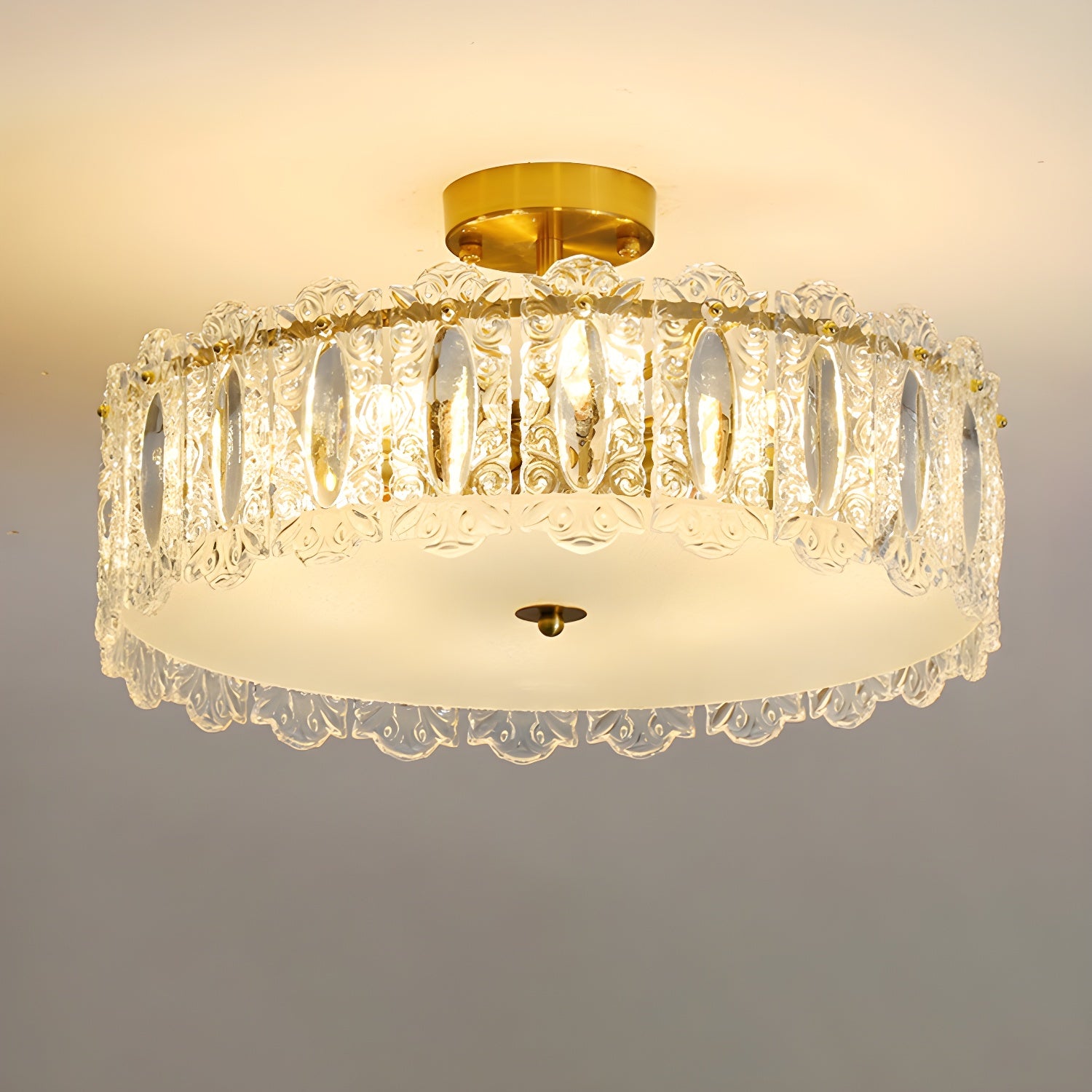 Modern Geometric Semi-Flush Mount Ceiling Light with Clear Glass Shade and 6 Lights