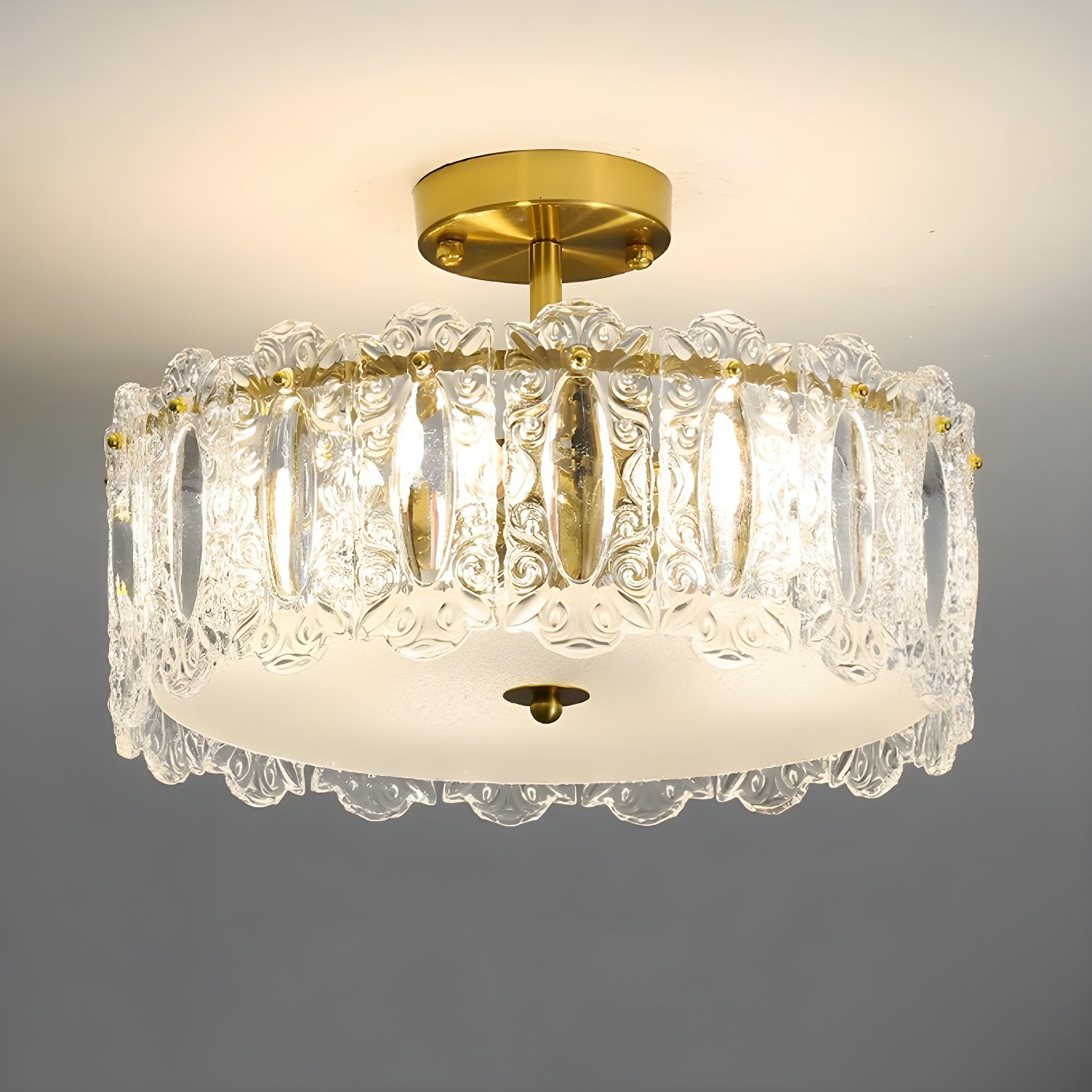 Modern Geometric Semi-Flush Mount Ceiling Light with Clear Glass Shade and 6 Lights