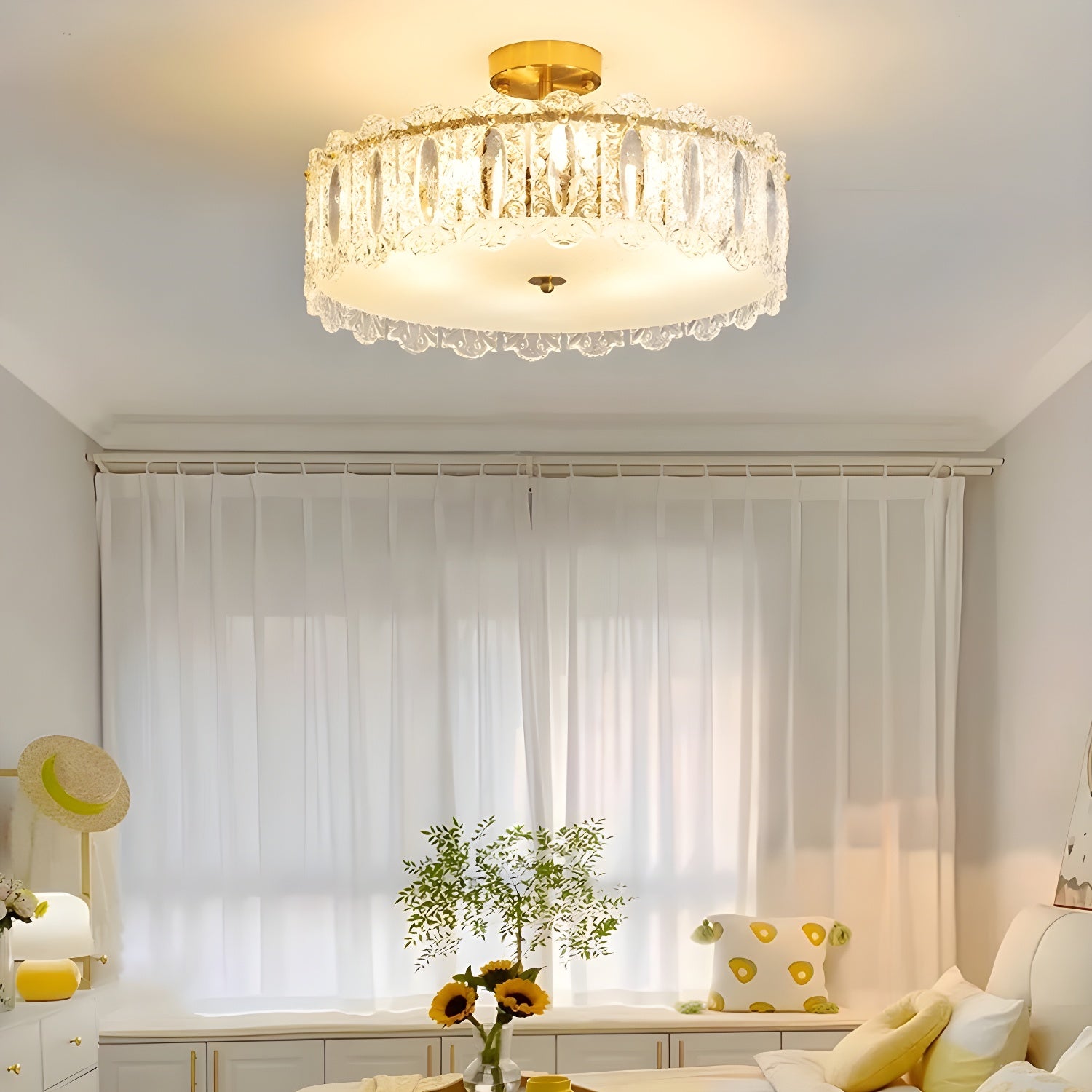 Modern Geometric Semi-Flush Mount Ceiling Light with Clear Glass Shade and 6 Lights