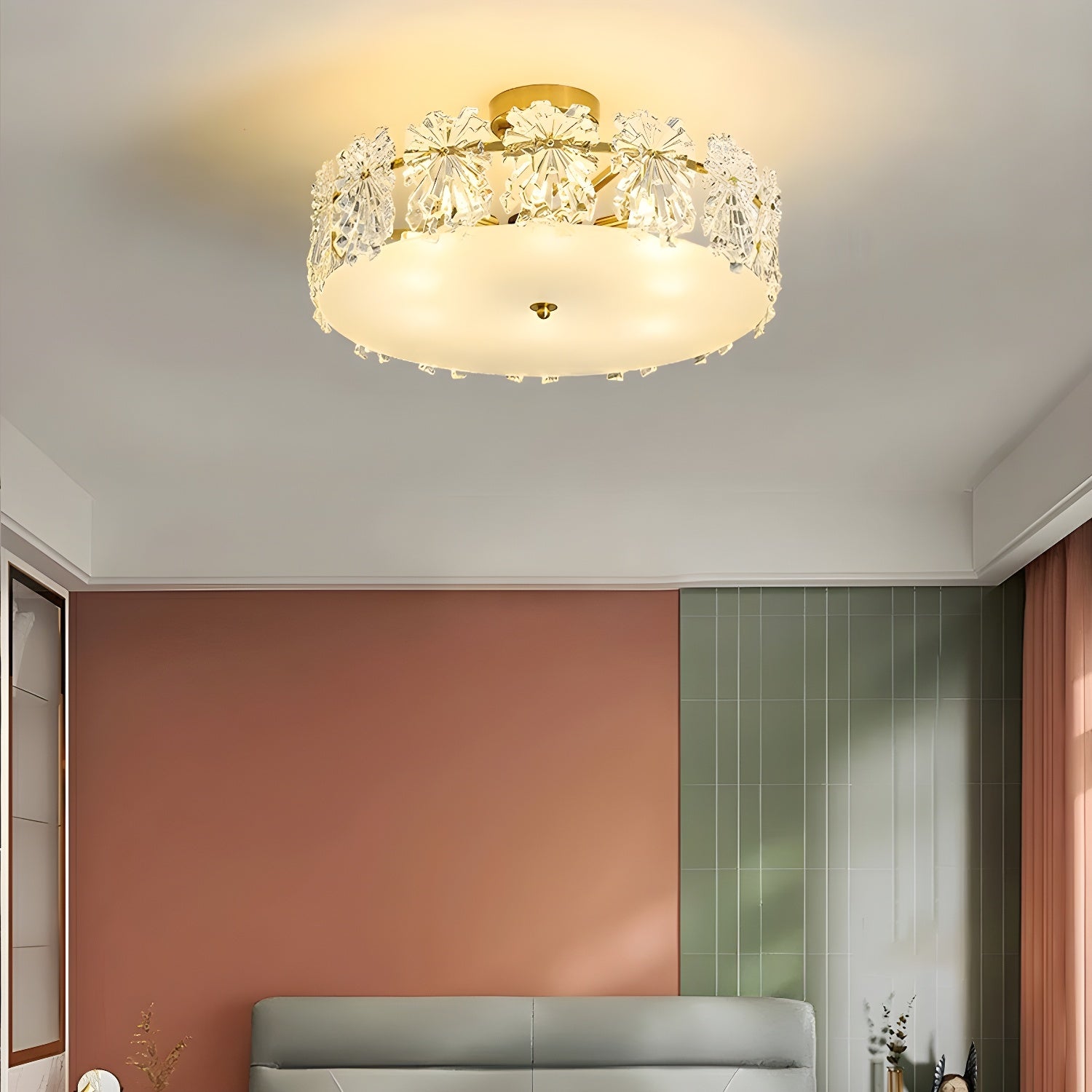 Modern Geometric Semi-Flush Mount Ceiling Light with Clear Glass Shade and 6 Lights