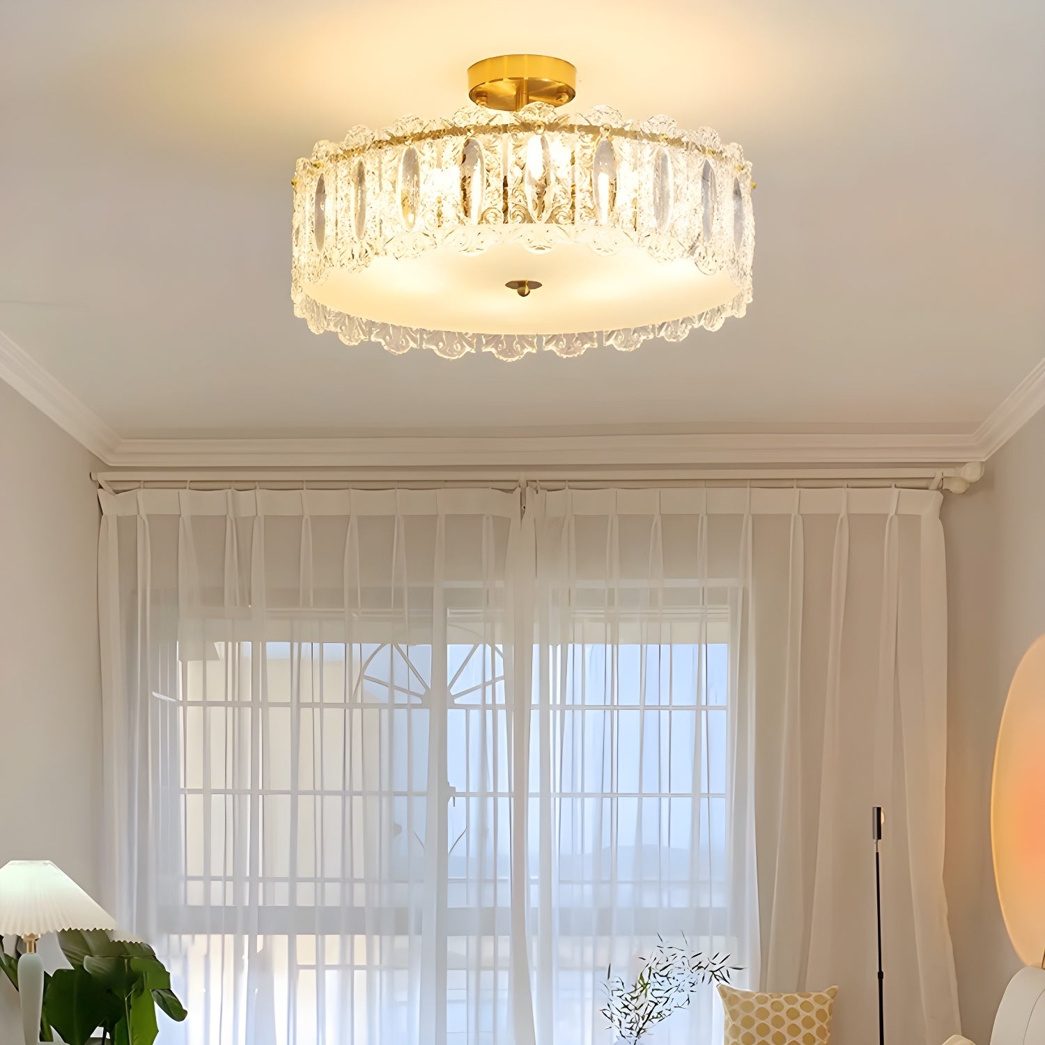 Modern Geometric Semi-Flush Mount Ceiling Light with Clear Glass Shade and 6 Lights