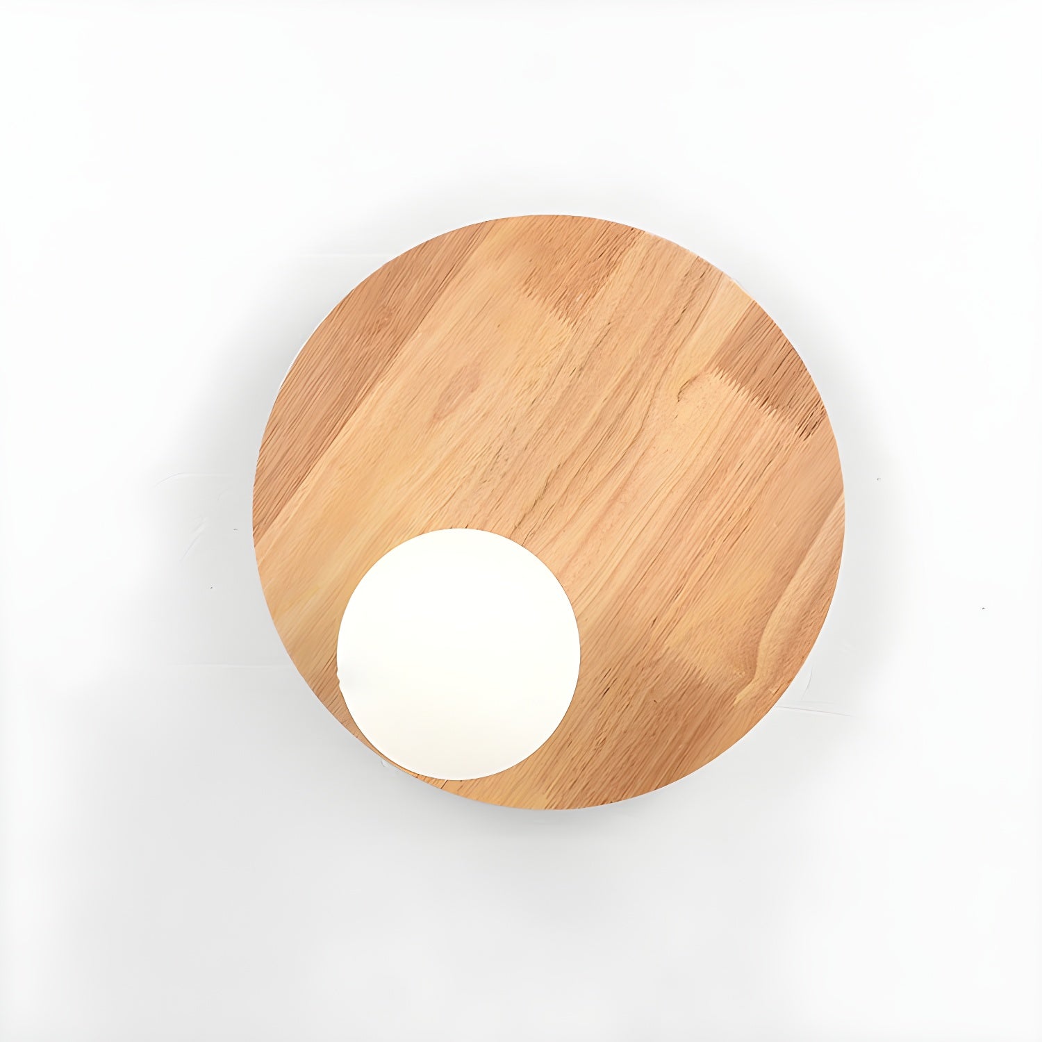 Modern Natural Wood Flush Mount Globe Ceiling Light with White Glass Shade - 14 inches