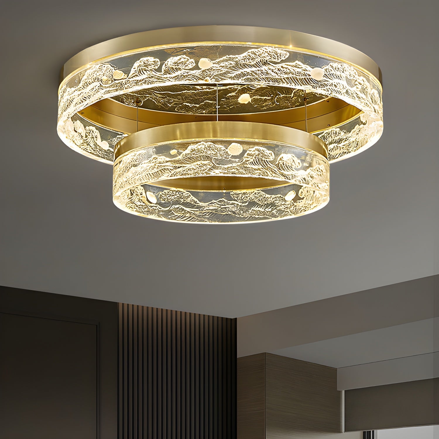 Modern Gold Cylinder Flush Mount Ceiling Light with Clear Crystal Shade