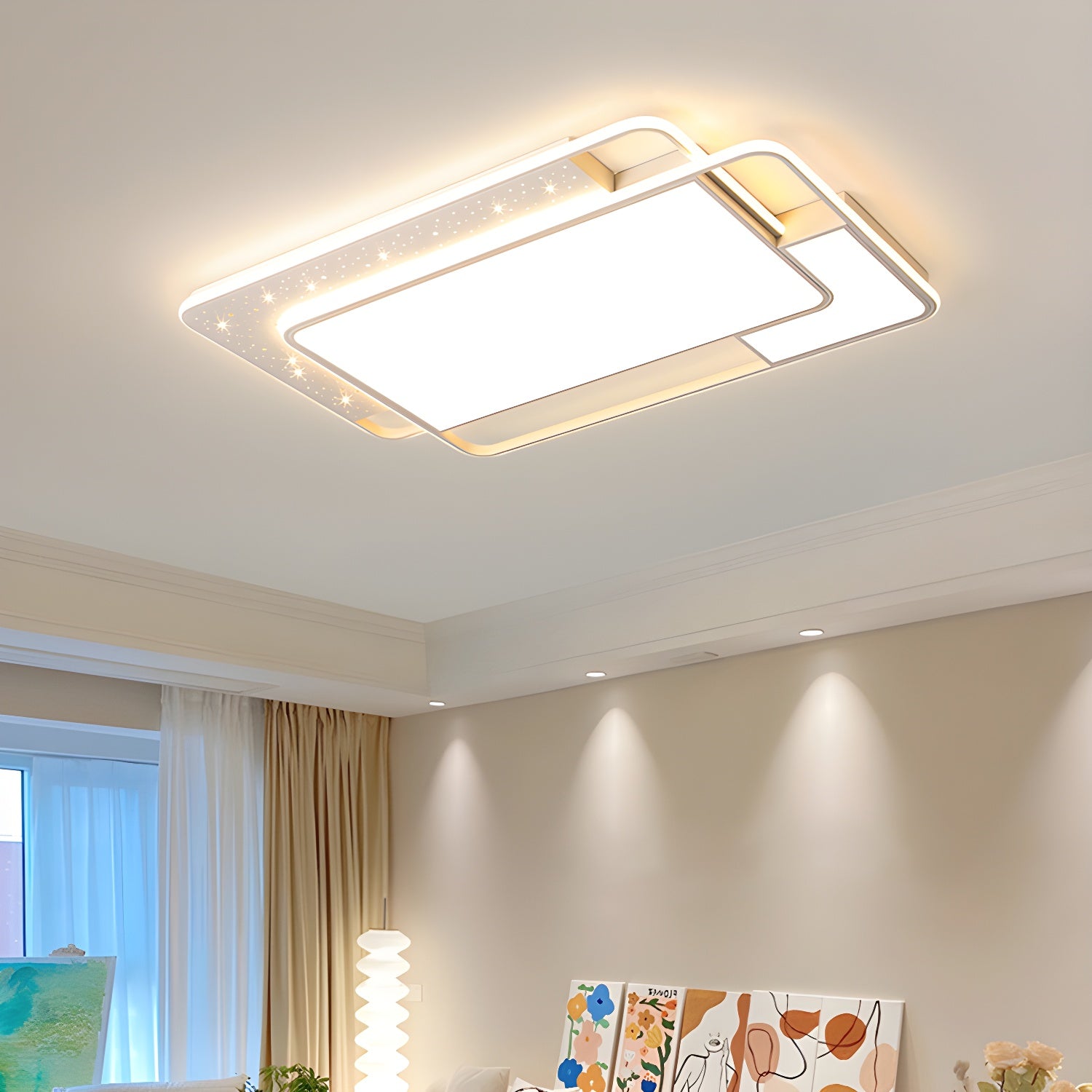 White Acrylic Flush Mount LED Bulbs Modern Ceiling Light with 4 Lights