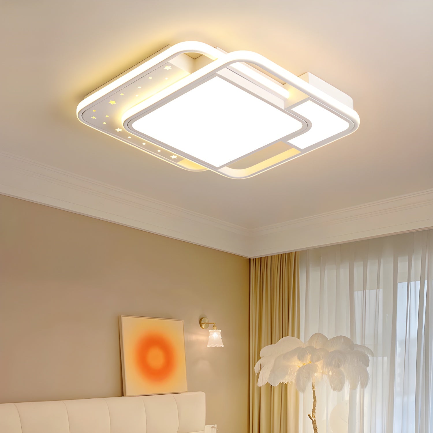 White Acrylic Flush Mount LED Bulbs Modern Ceiling Light with 4 Lights