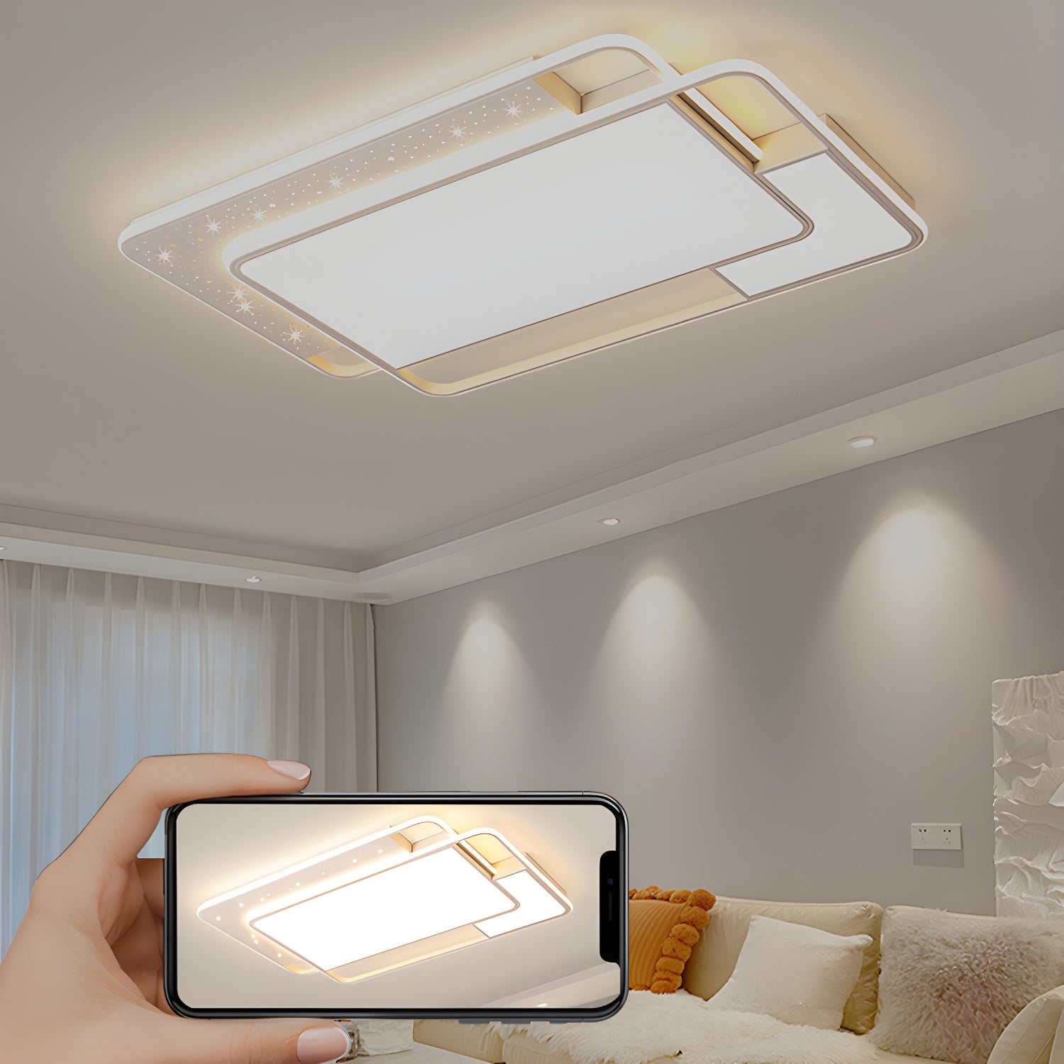 White Acrylic Flush Mount LED Bulbs Modern Ceiling Light with 4 Lights