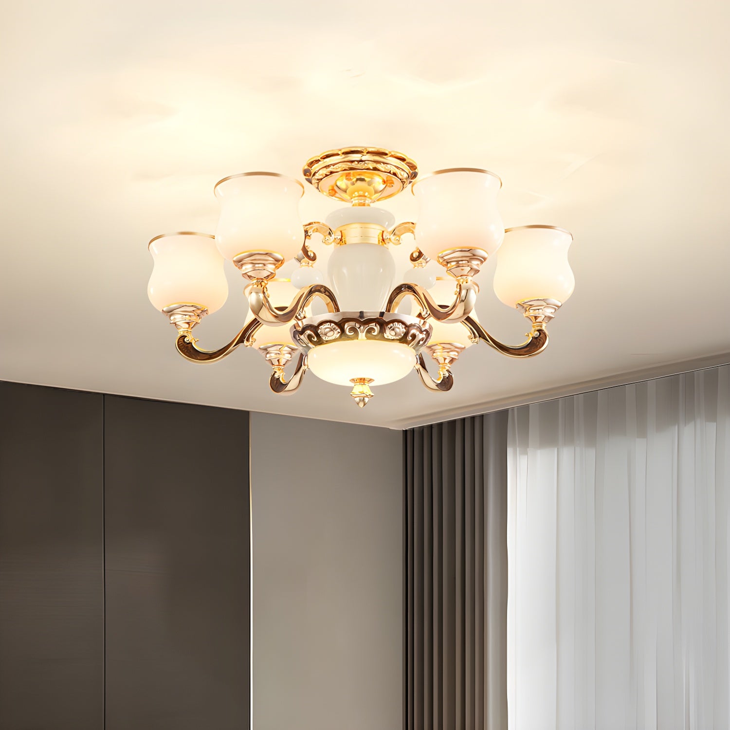 White Glass Cylinder Semi-Flush Mount Ceiling Light for Modern Home with Upward Shade Direction