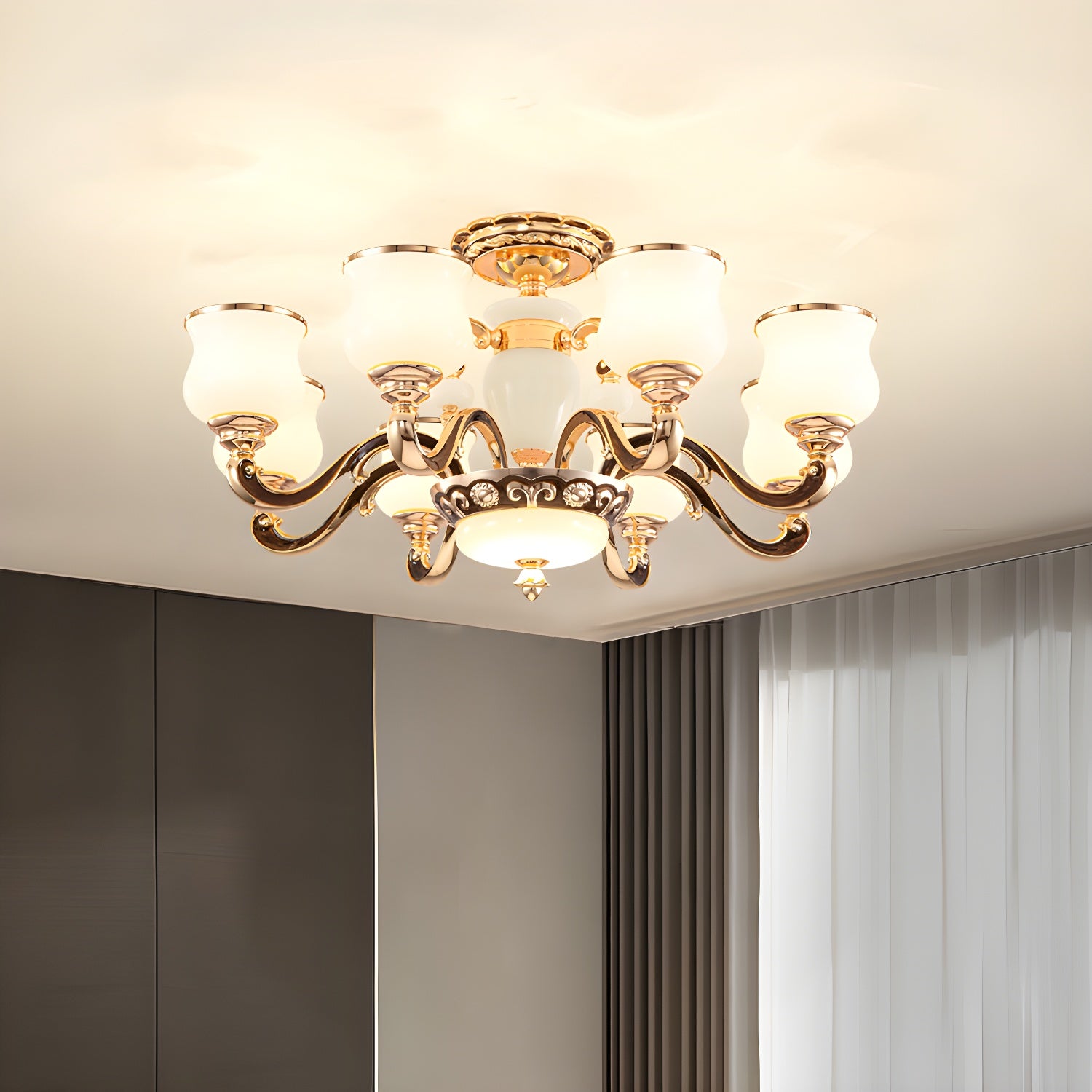 White Glass Cylinder Semi-Flush Mount Ceiling Light for Modern Home with Upward Shade Direction