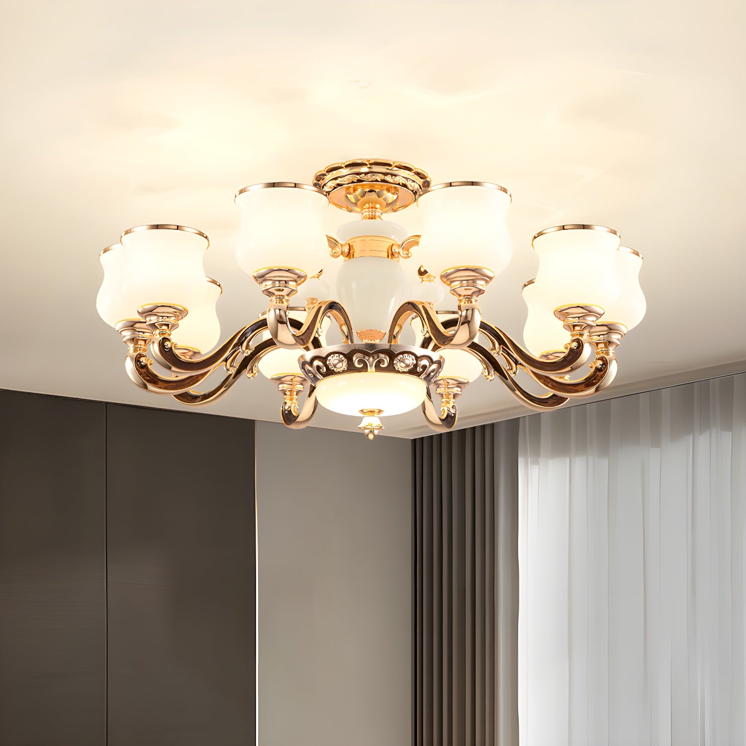 White Glass Cylinder Semi-Flush Mount Ceiling Light for Modern Home with Upward Shade Direction