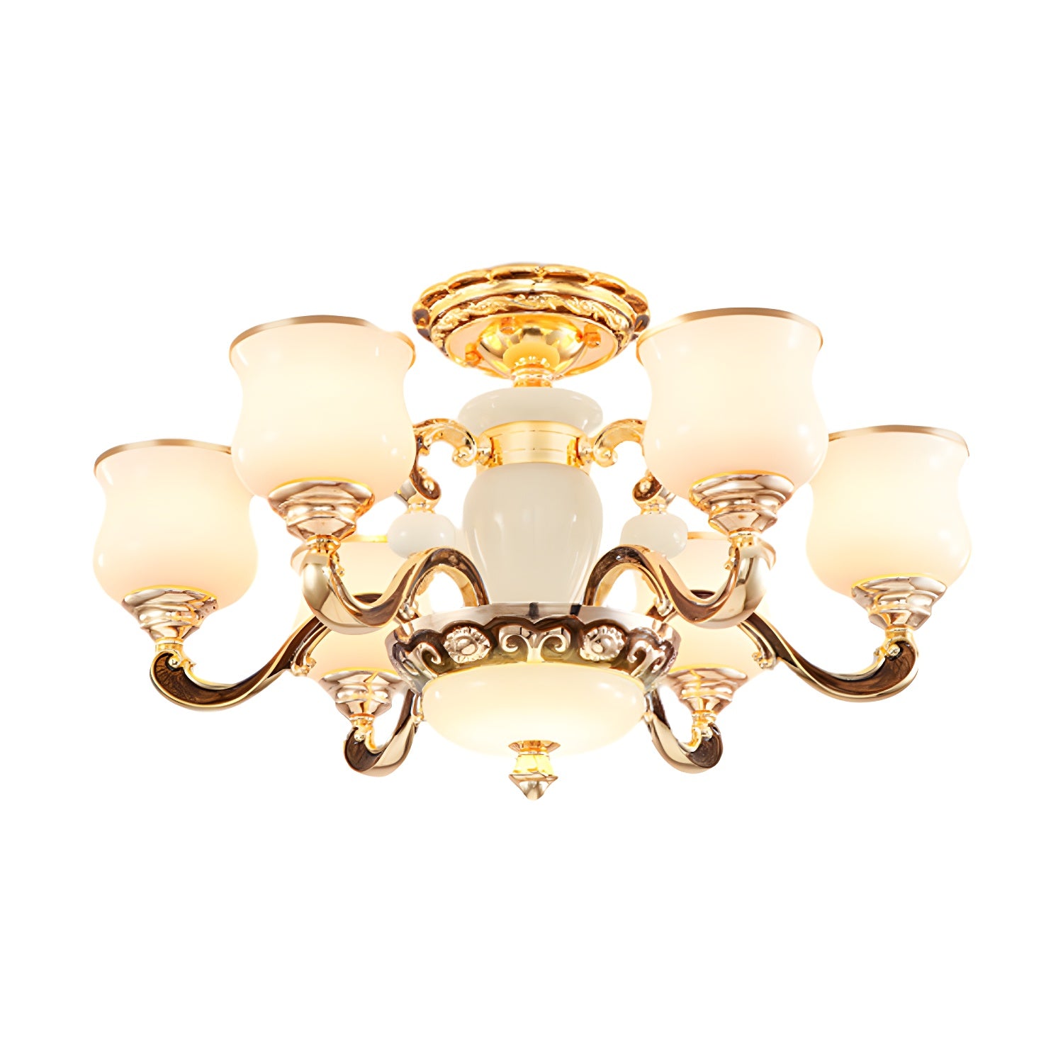 White Glass Cylinder Semi-Flush Mount Ceiling Light for Modern Home with Upward Shade Direction