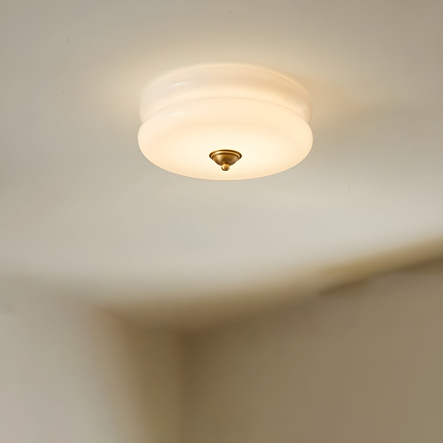White Circle Modern Flush Mount Ceiling Light with White Glass Shade