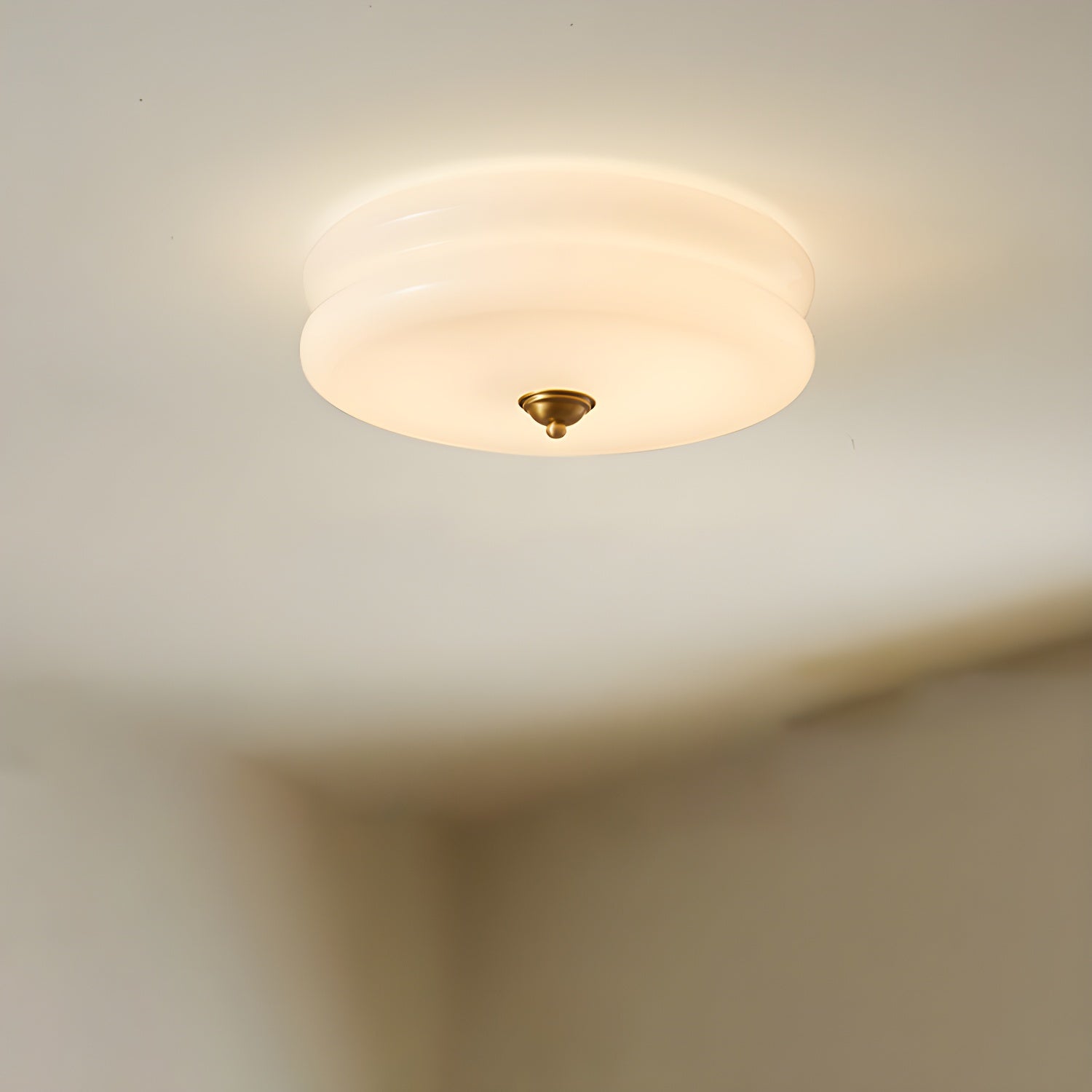 White Circle Modern Flush Mount Ceiling Light with White Glass Shade