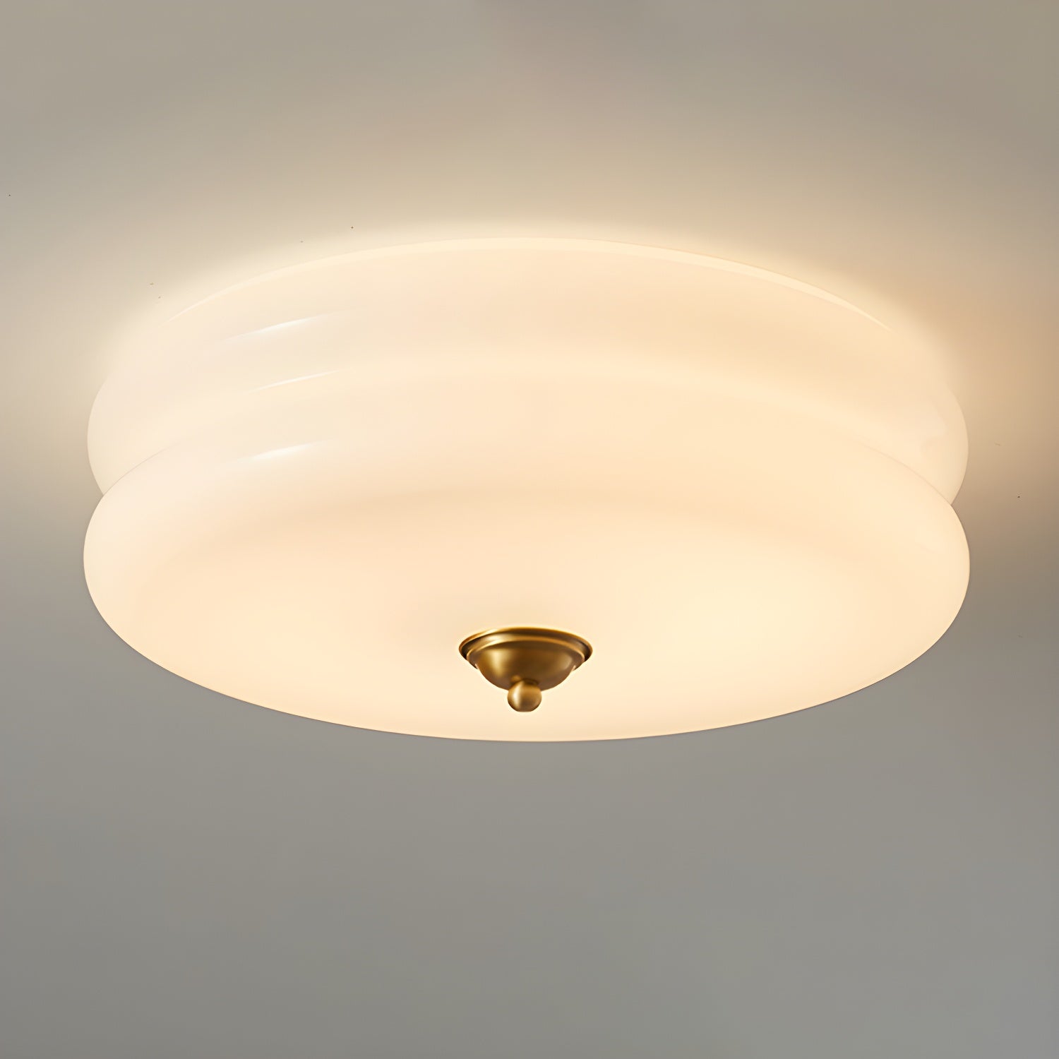 White Circle Modern Flush Mount Ceiling Light with White Glass Shade