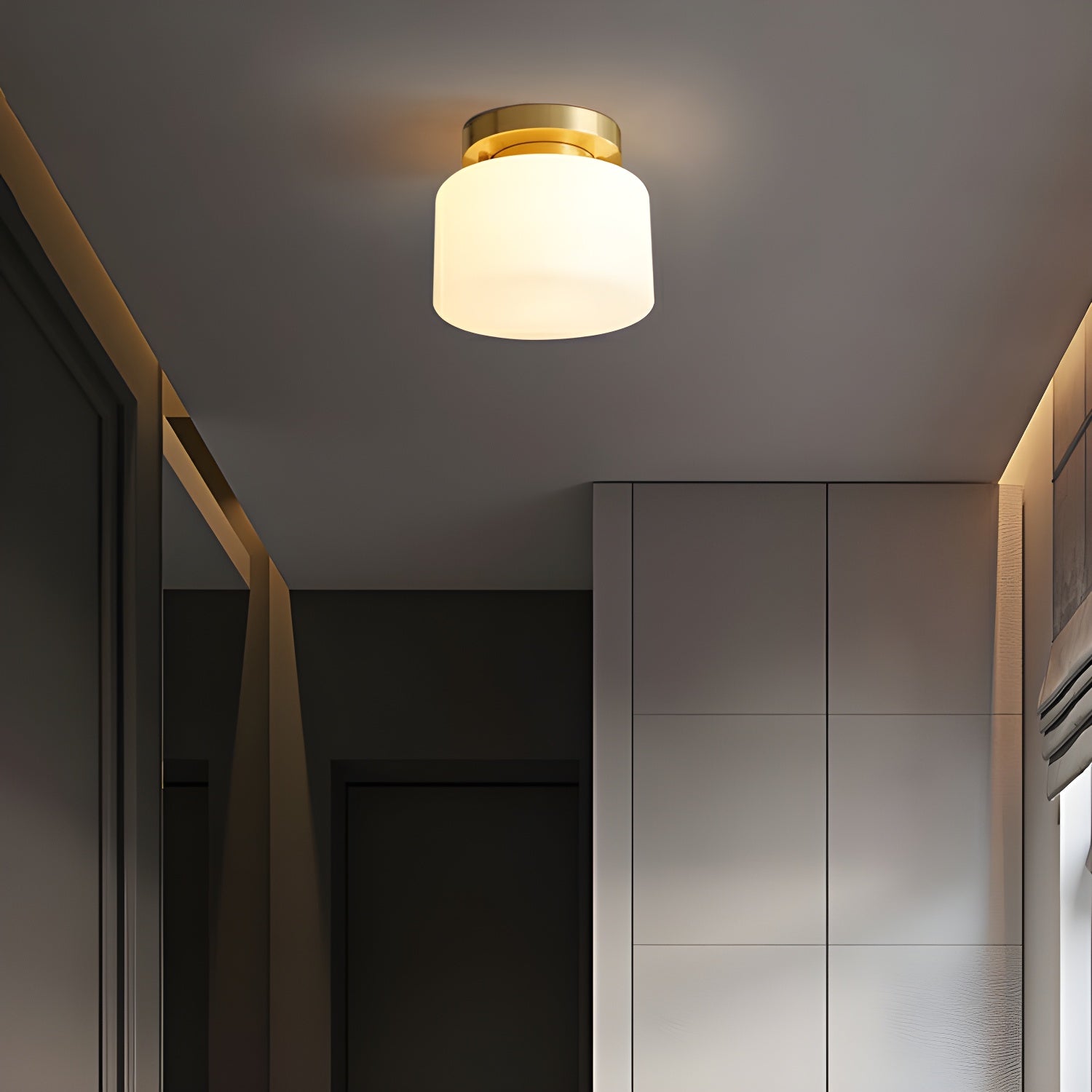 Sleek Cylinder Glass Semi-Flush Mount Ceiling Light Modern White Shade Design