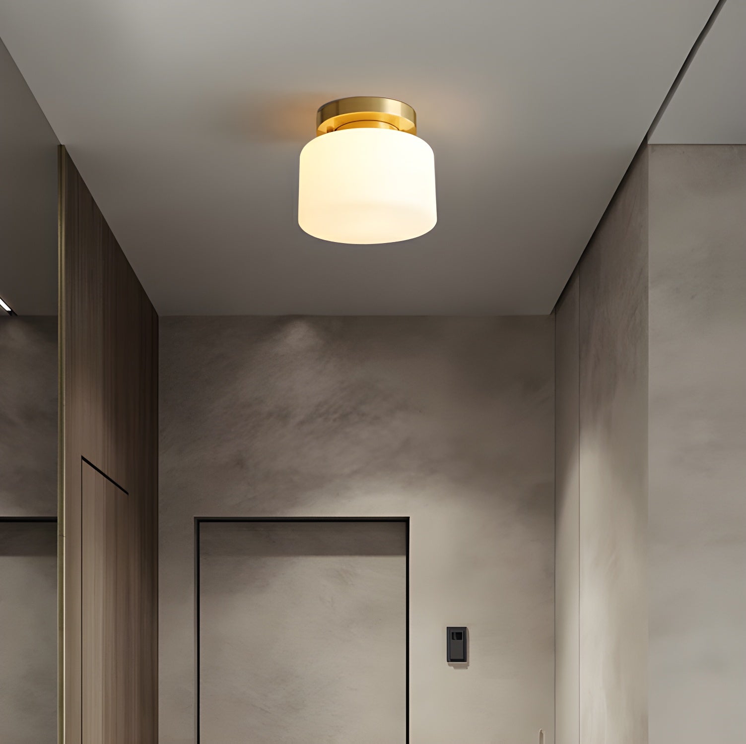 Sleek Cylinder Glass Semi-Flush Mount Ceiling Light Modern White Shade Design