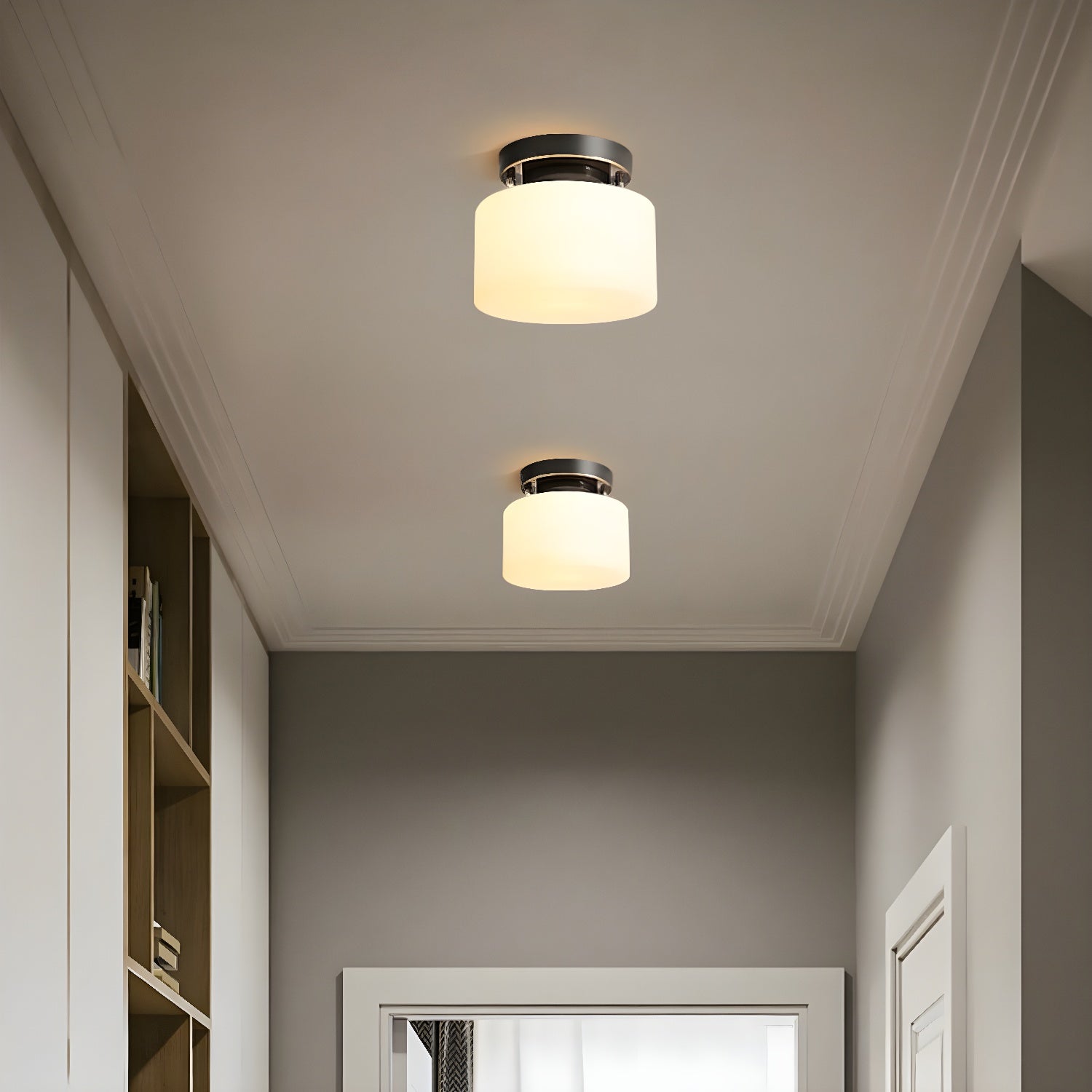 Sleek Cylinder Glass Semi-Flush Mount Ceiling Light Modern White Shade Design