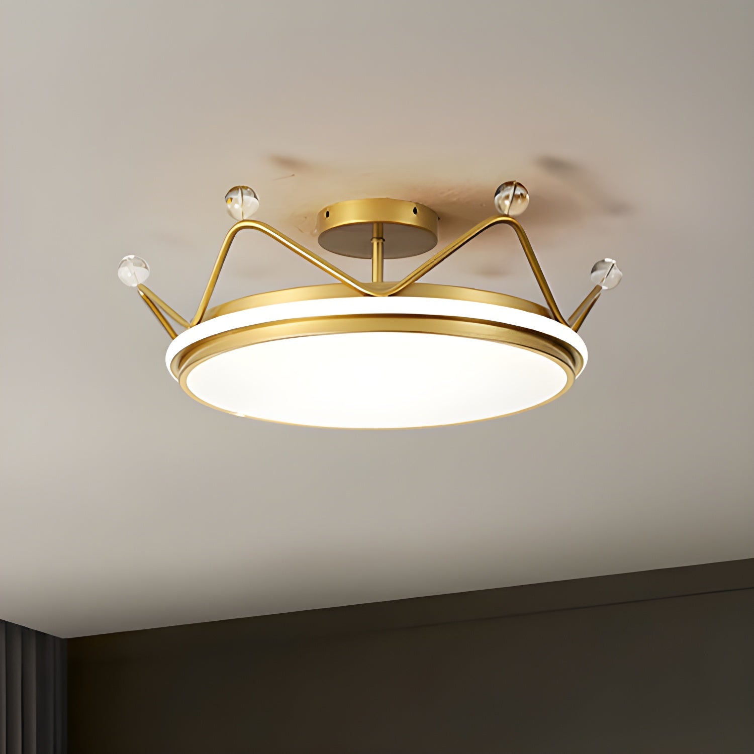Modern LED Drum Semi-Flush Ceiling Light with White Acrylic Shade for Residential Use