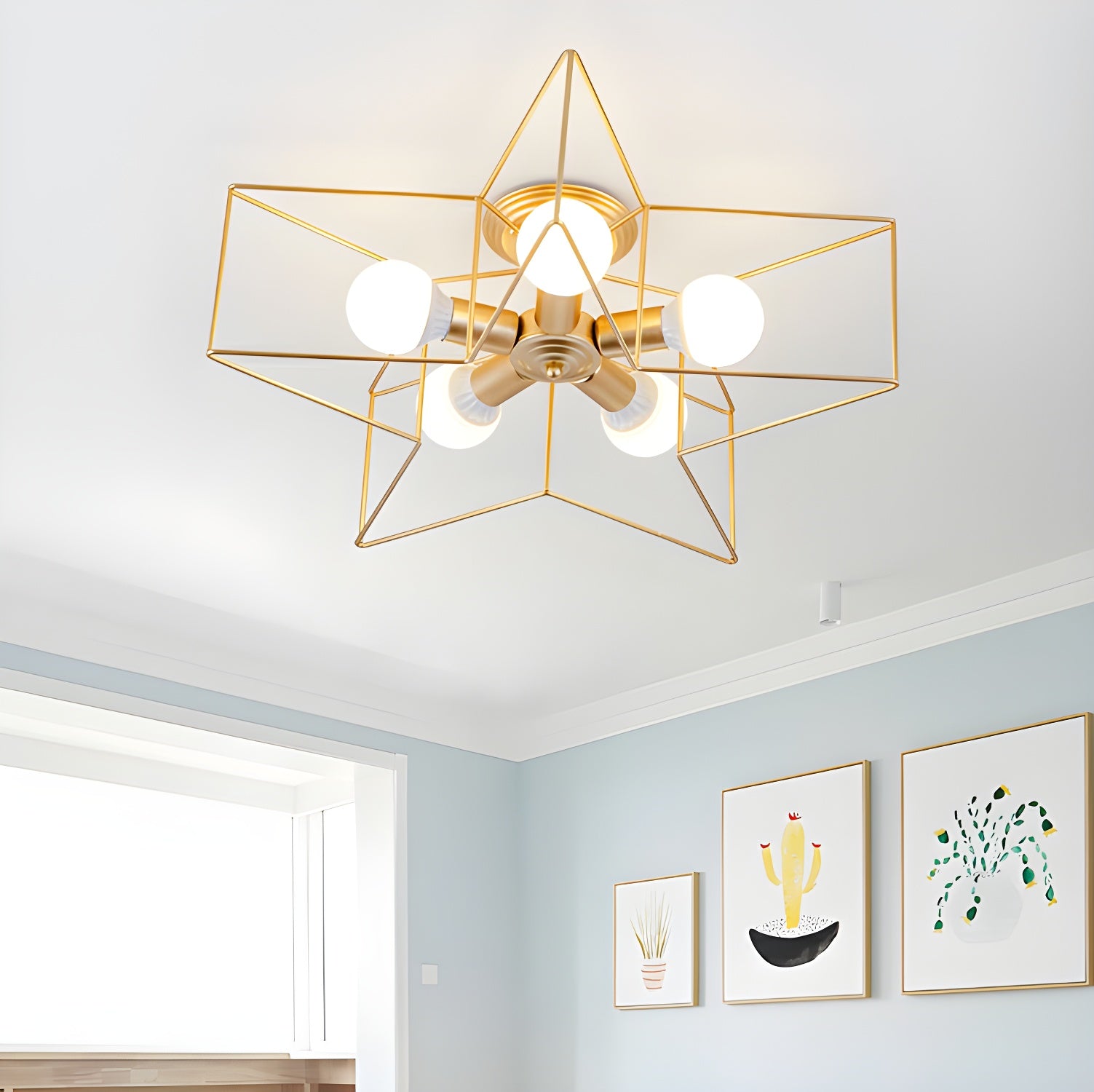Star-shaped Modern Semi-Flush Mount Ceiling Light with Iron Shade for Residential Use