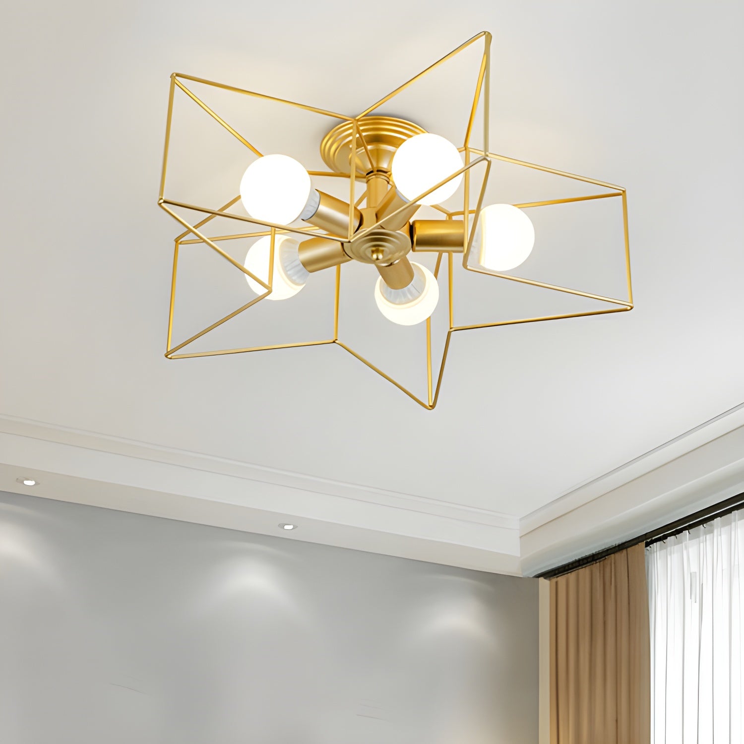 Star-shaped Modern Semi-Flush Mount Ceiling Light with Iron Shade for Residential Use