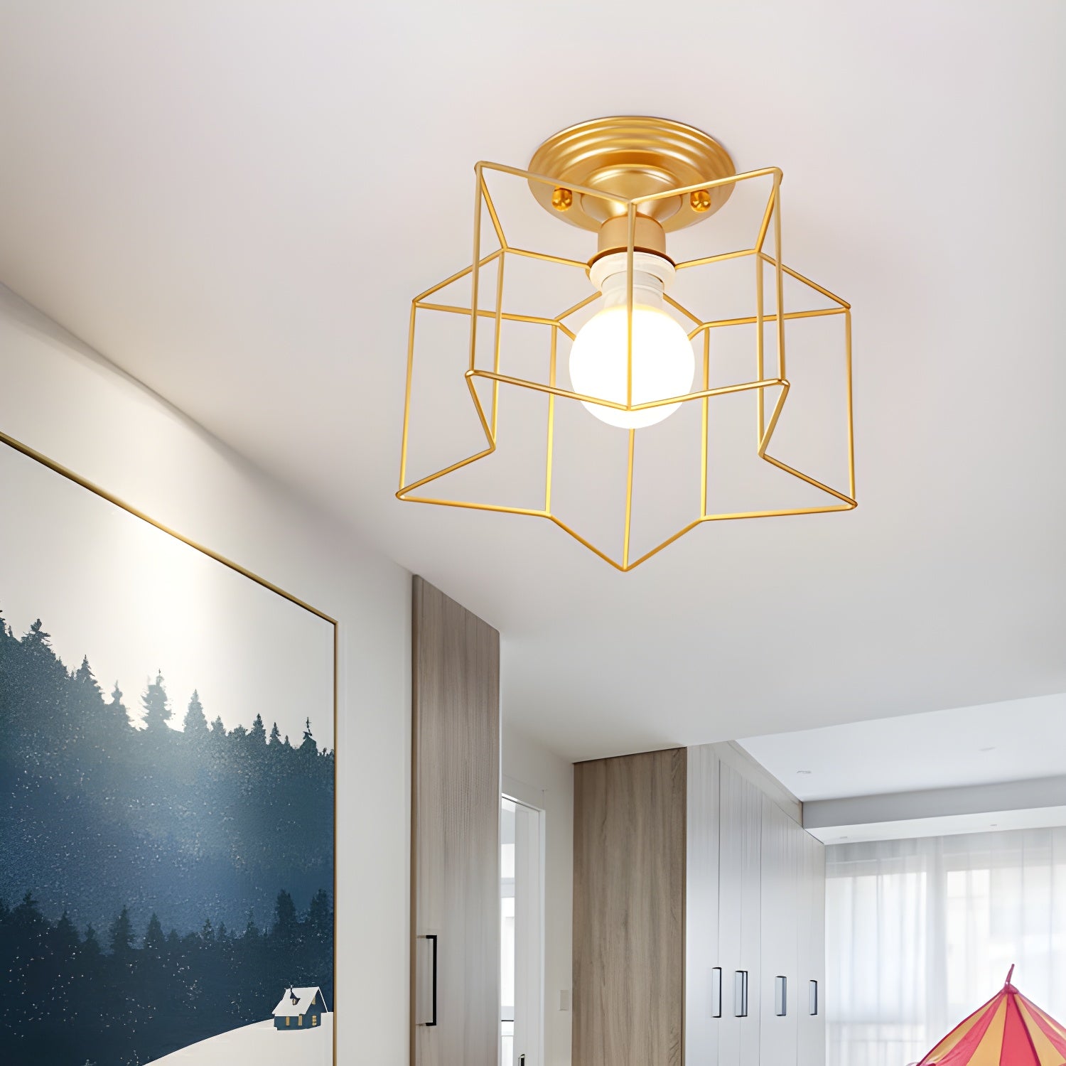 Star-shaped Modern Semi-Flush Mount Ceiling Light with Iron Shade for Residential Use