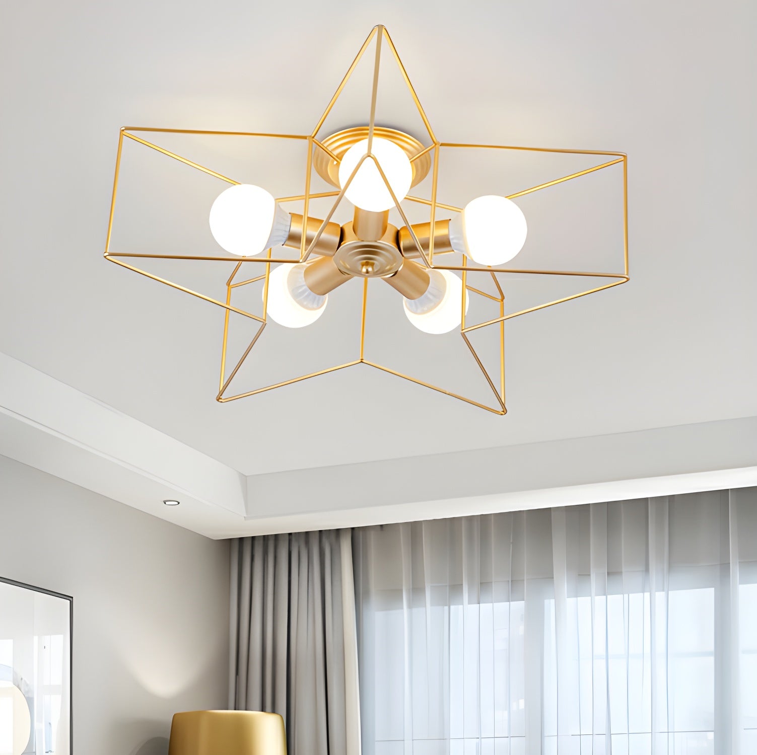 Star-shaped Modern Semi-Flush Mount Ceiling Light with Iron Shade for Residential Use