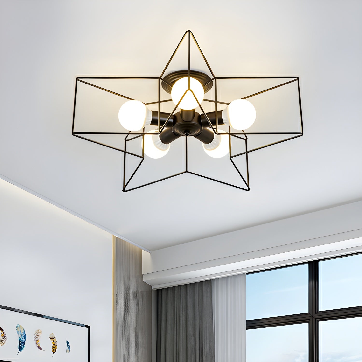 Star-shaped Modern Semi-Flush Mount Ceiling Light with Iron Shade for Residential Use