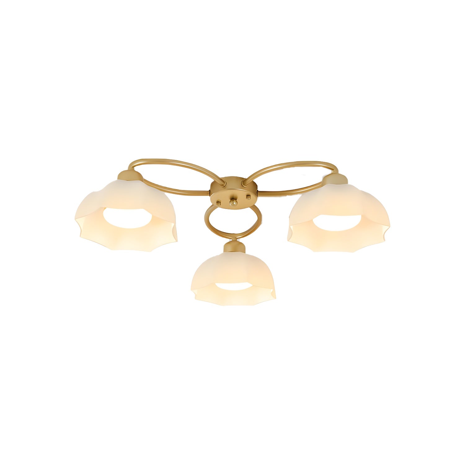 Modern Gold Dome Semi-Flush Mount Ceiling Light Elegant White Glass Shade