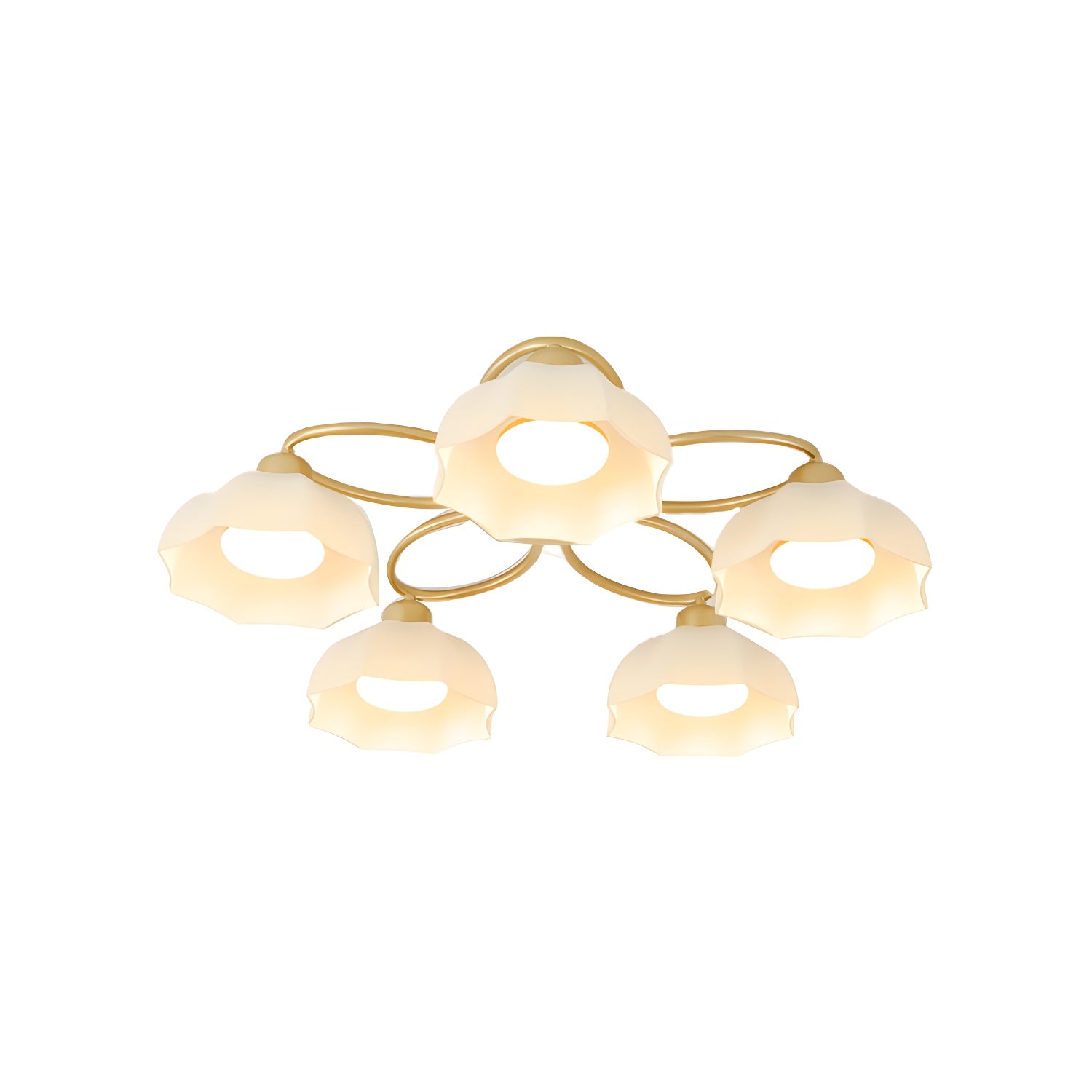 Modern Gold Dome Semi-Flush Mount Ceiling Light Elegant White Glass Shade