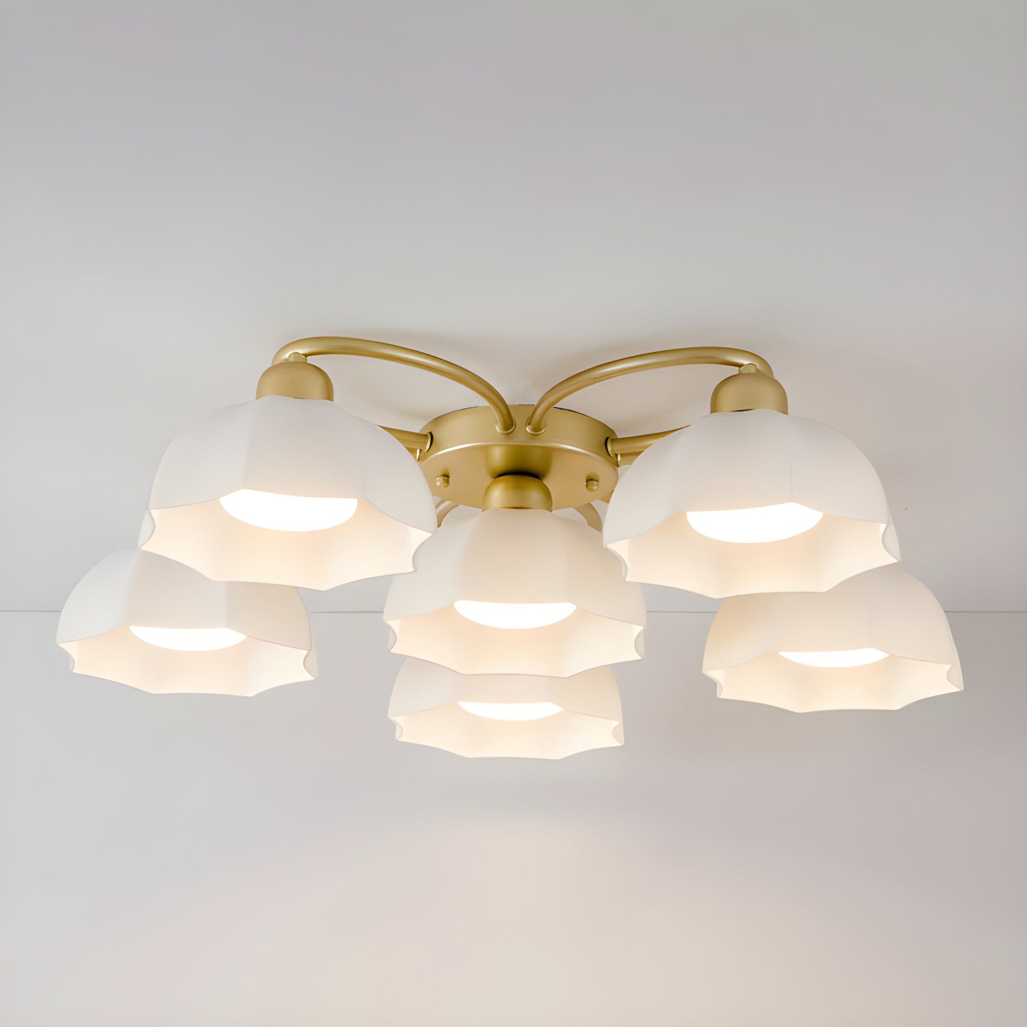 Modern Gold Dome Semi-Flush Mount Ceiling Light Elegant White Glass Shade