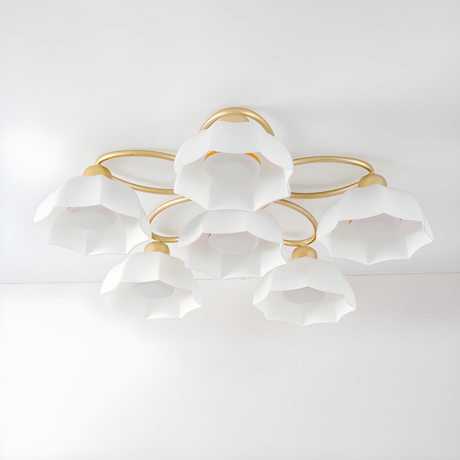Modern Gold Dome Semi-Flush Mount Ceiling Light Elegant White Glass Shade