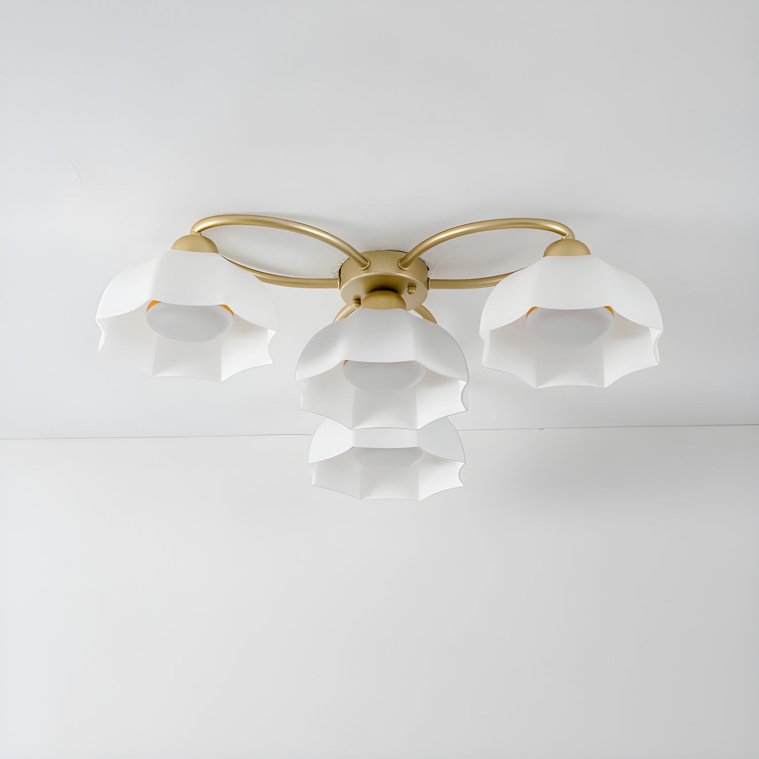 Modern Gold Dome Semi-Flush Mount Ceiling Light Elegant White Glass Shade