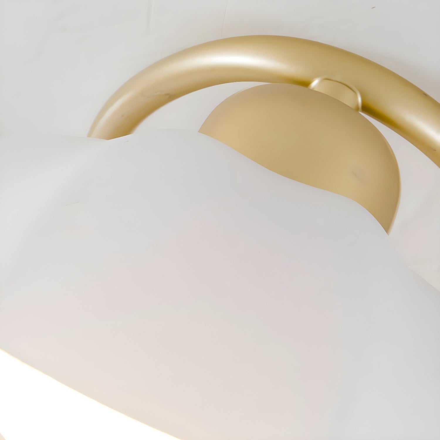Modern Gold Dome Semi-Flush Mount Ceiling Light Elegant White Glass Shade