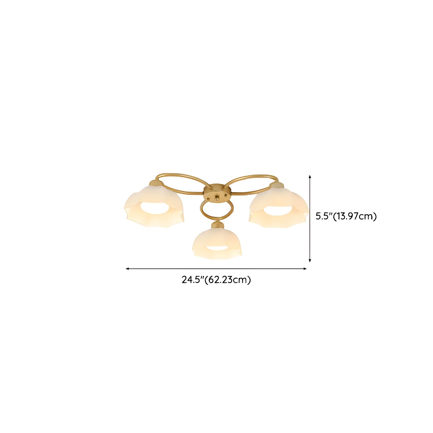 Modern Gold Dome Semi-Flush Mount Ceiling Light Elegant White Glass Shade