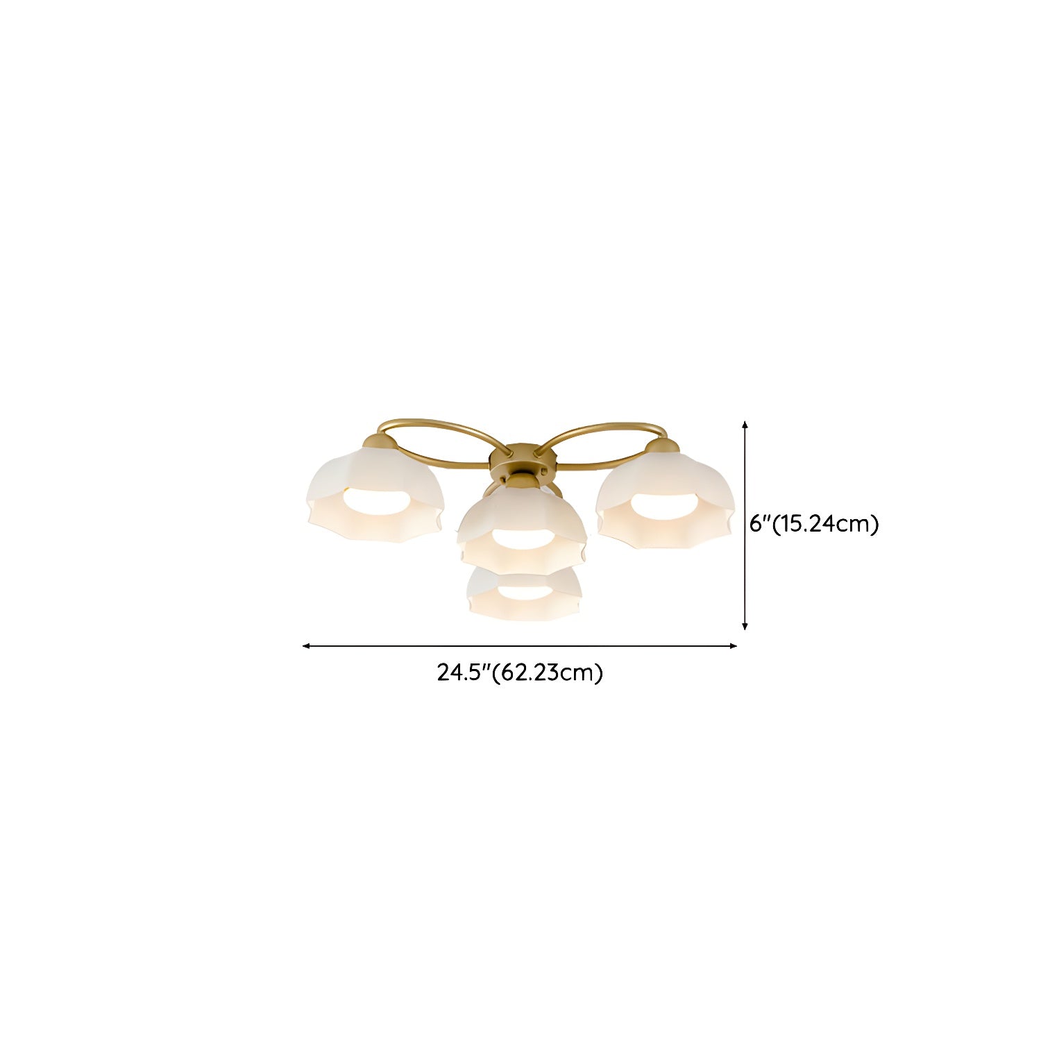 Modern Gold Dome Semi-Flush Mount Ceiling Light Elegant White Glass Shade