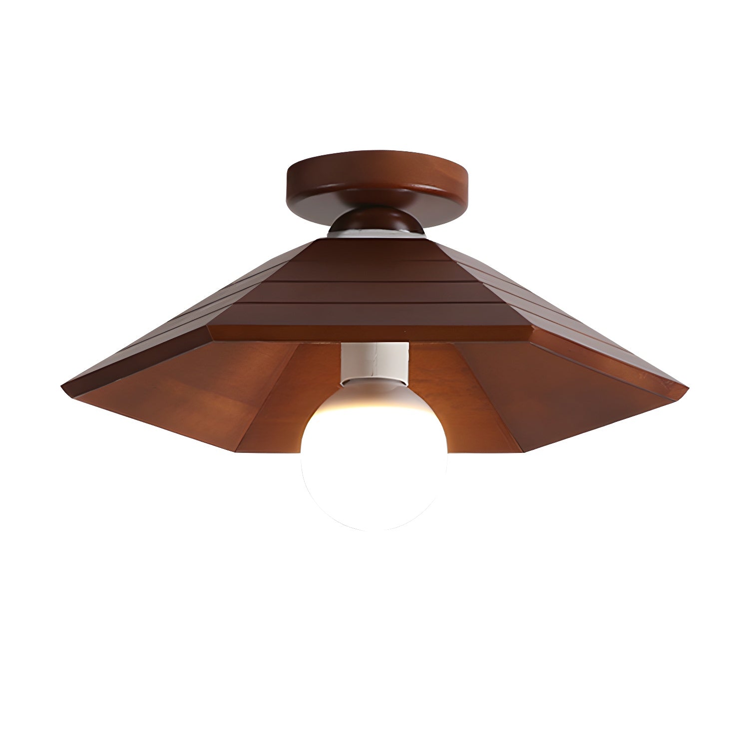 Brown Wood Semi-Flush Mount Ceiling Light with Cone Shaped Shade