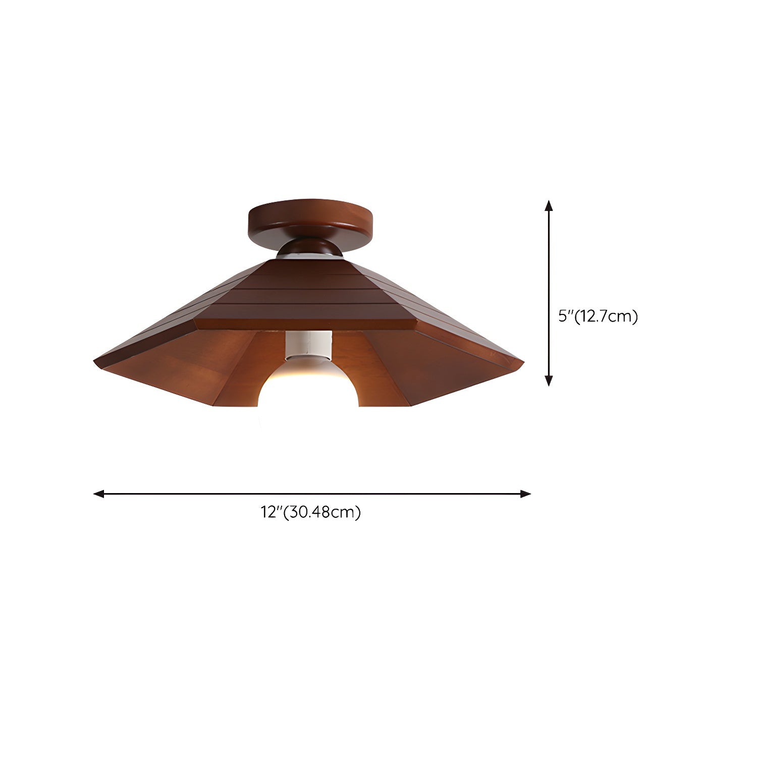 Brown Wood Semi-Flush Mount Ceiling Light with Cone Shaped Shade