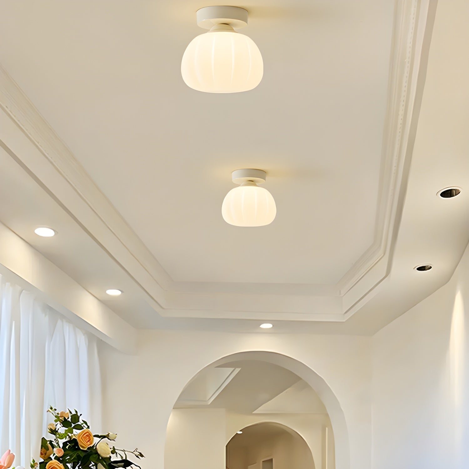 Modern White Metal Dome Semi-Flush Mount Ceiling Light with Shade, 1 Light