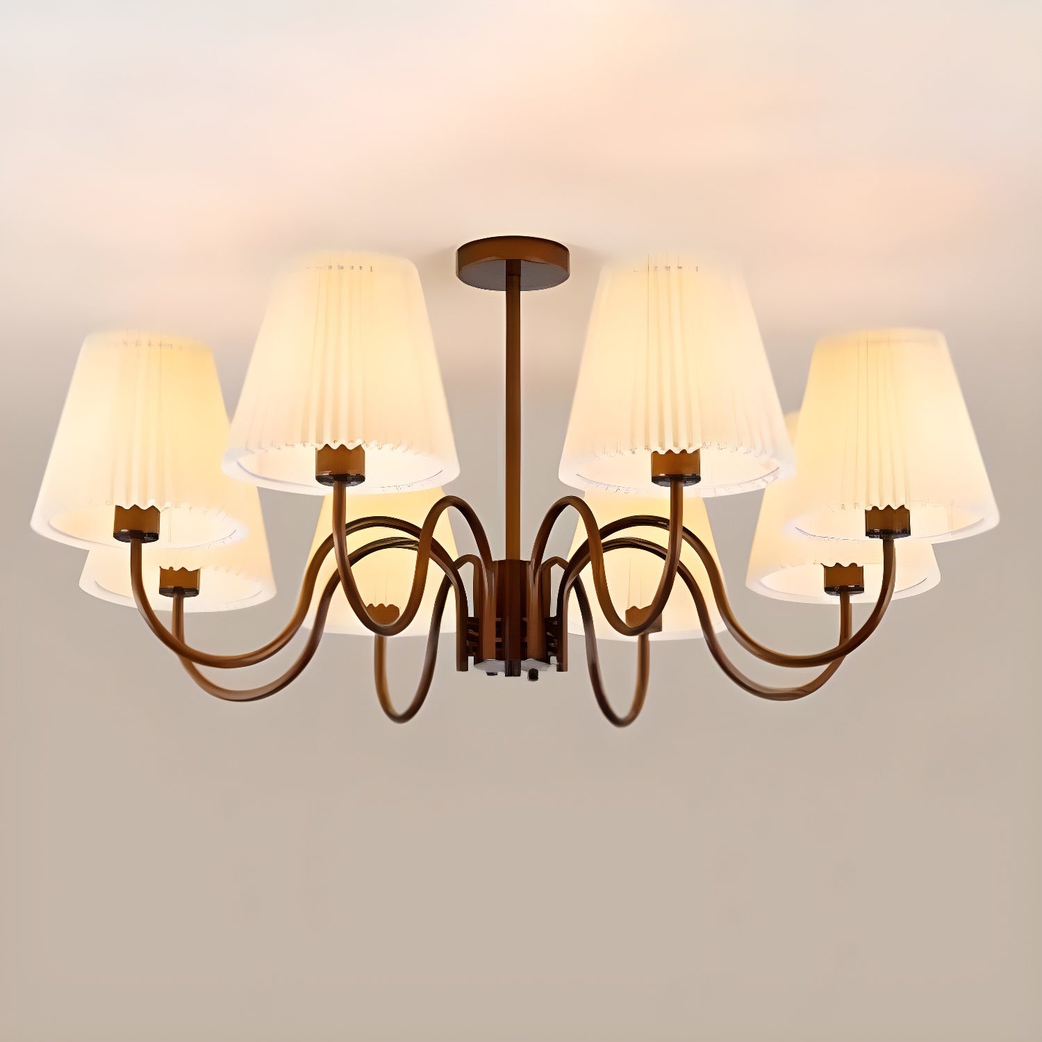 Geometric Brown Metal Semi-Flush Mount Ceiling Light with White Fabric Shade Size 25 Inch & Above