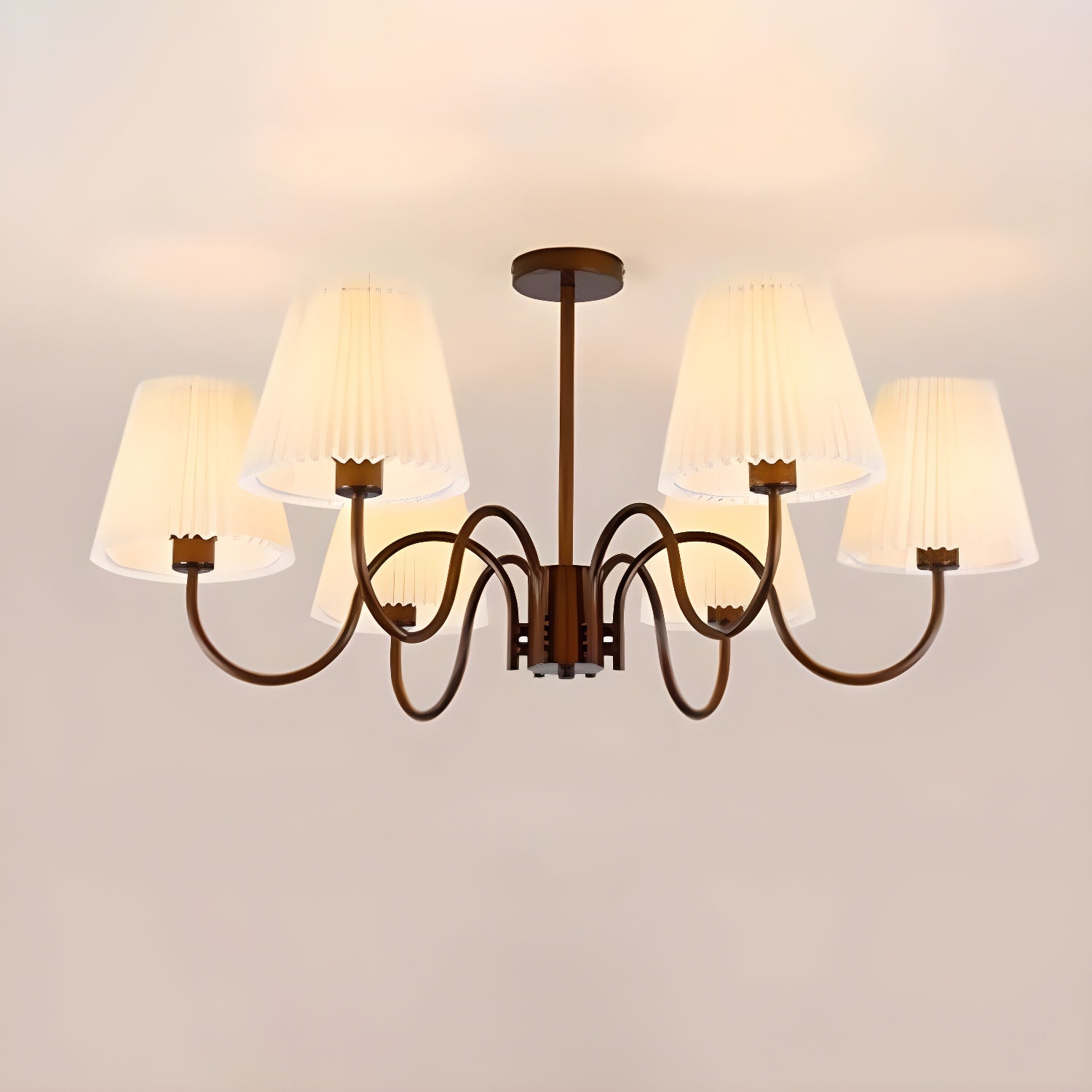 Geometric Brown Metal Semi-Flush Mount Ceiling Light with White Fabric Shade Size 25 Inch & Above