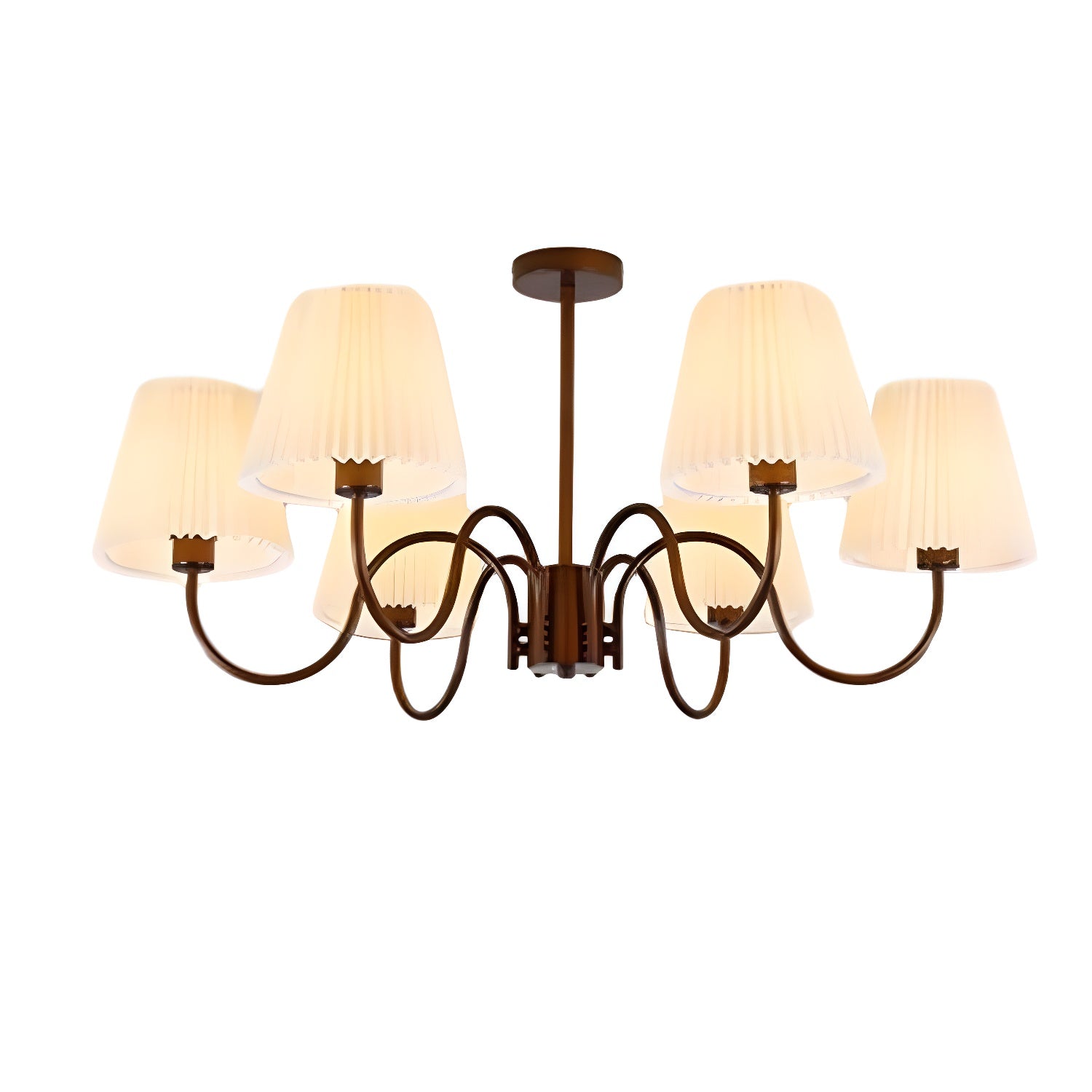 Geometric Brown Metal Semi-Flush Mount Ceiling Light with White Fabric Shade Size 25 Inch & Above