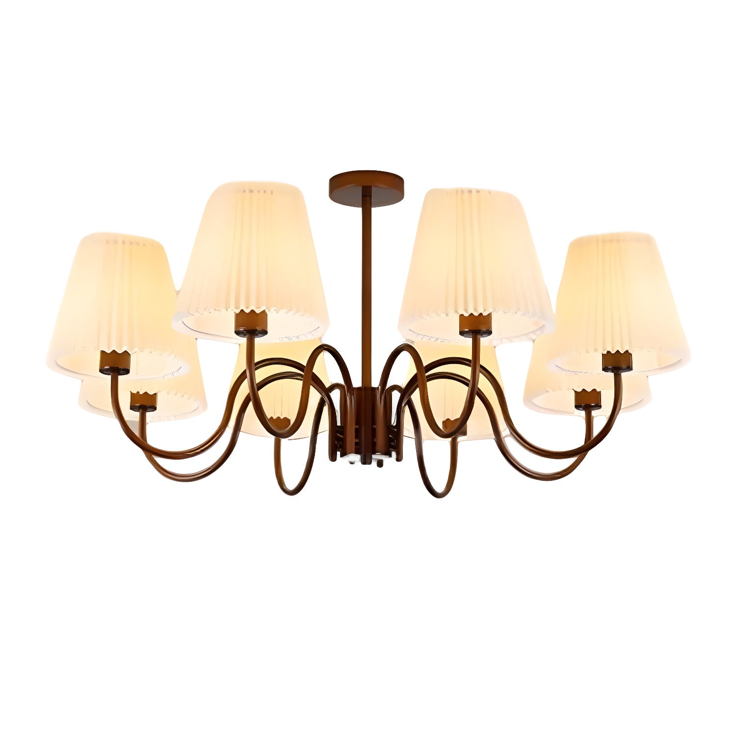 Geometric Brown Metal Semi-Flush Mount Ceiling Light with White Fabric Shade Size 25 Inch & Above