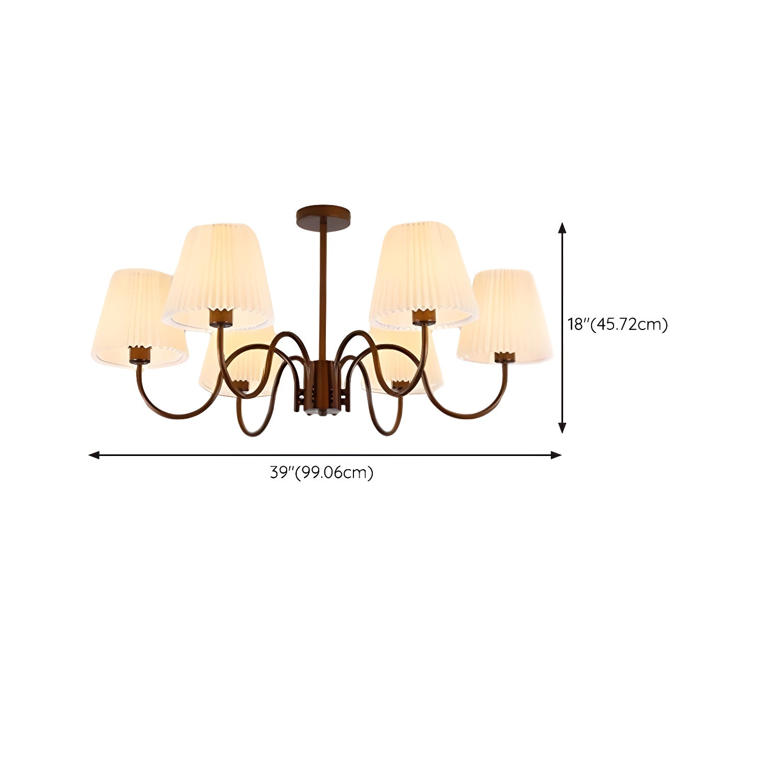 Geometric Brown Metal Semi-Flush Mount Ceiling Light with White Fabric Shade Size 25 Inch & Above