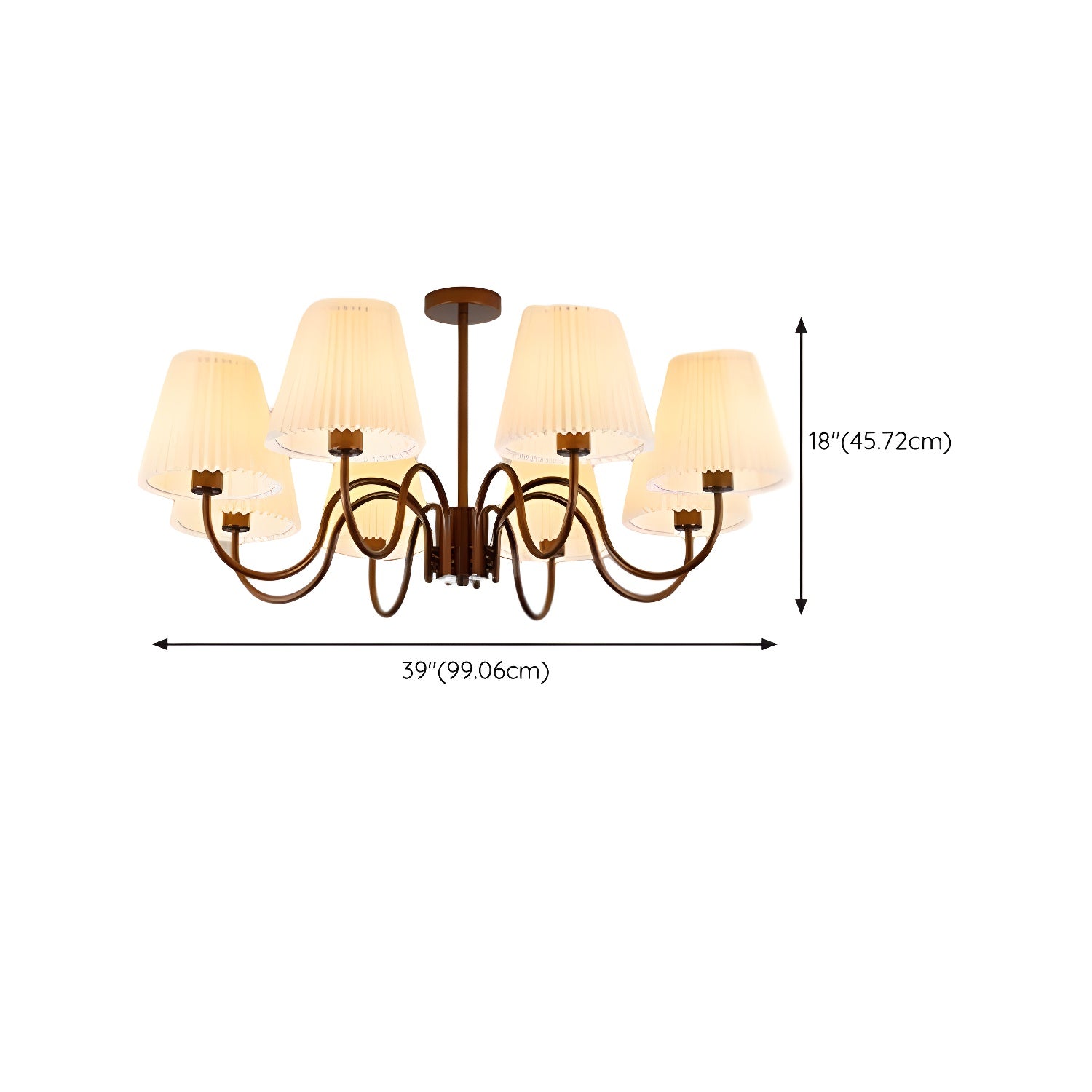 Geometric Brown Metal Semi-Flush Mount Ceiling Light with White Fabric Shade Size 25 Inch & Above