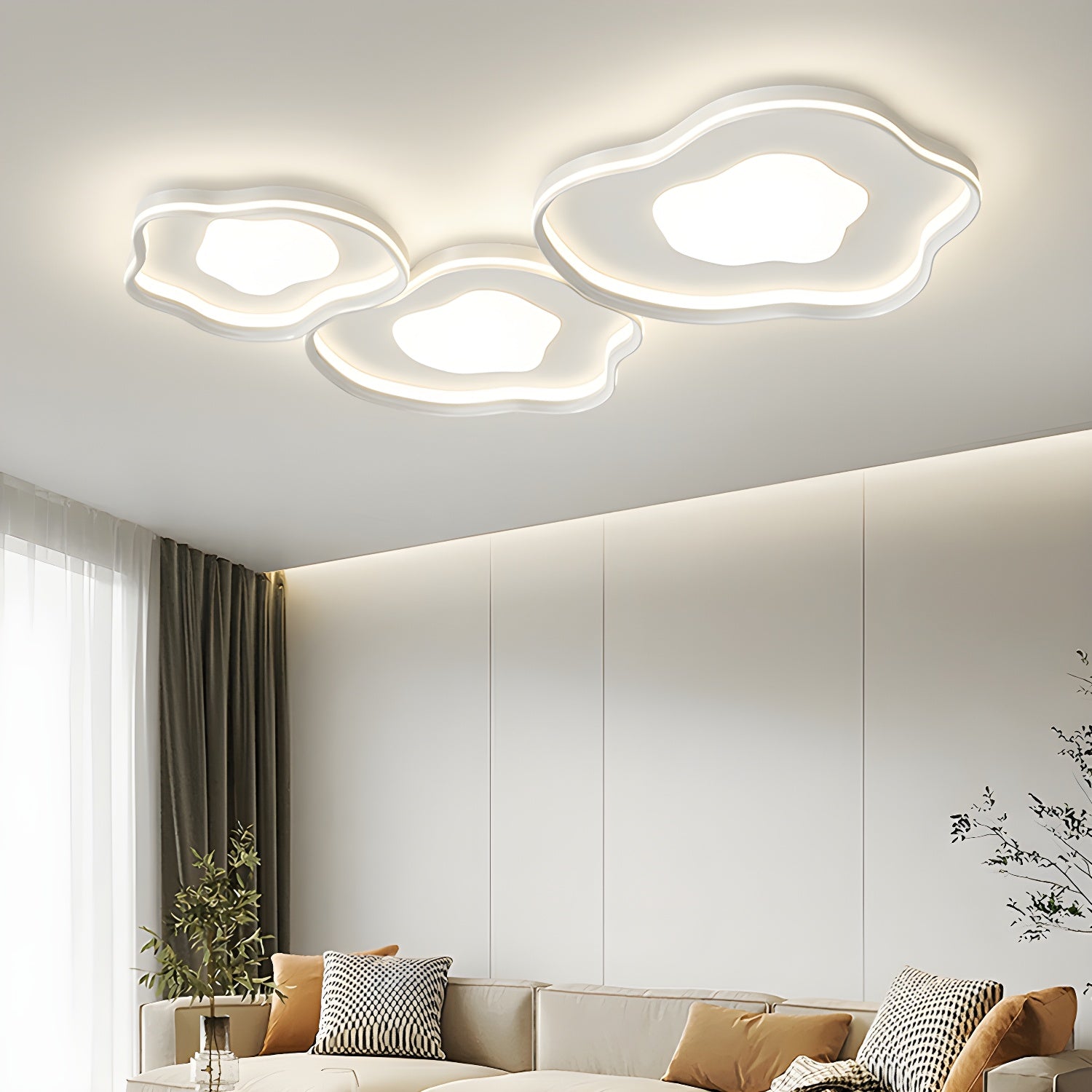 Modern Metal Flush Mount Ceiling Light with White Shade and LED Bulbs