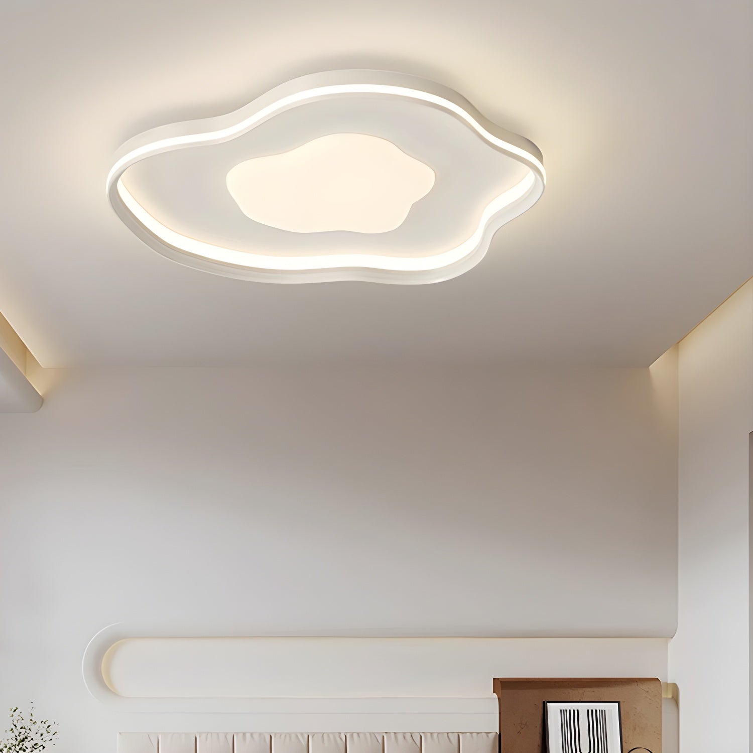Modern Metal Flush Mount Ceiling Light with White Shade and LED Bulbs