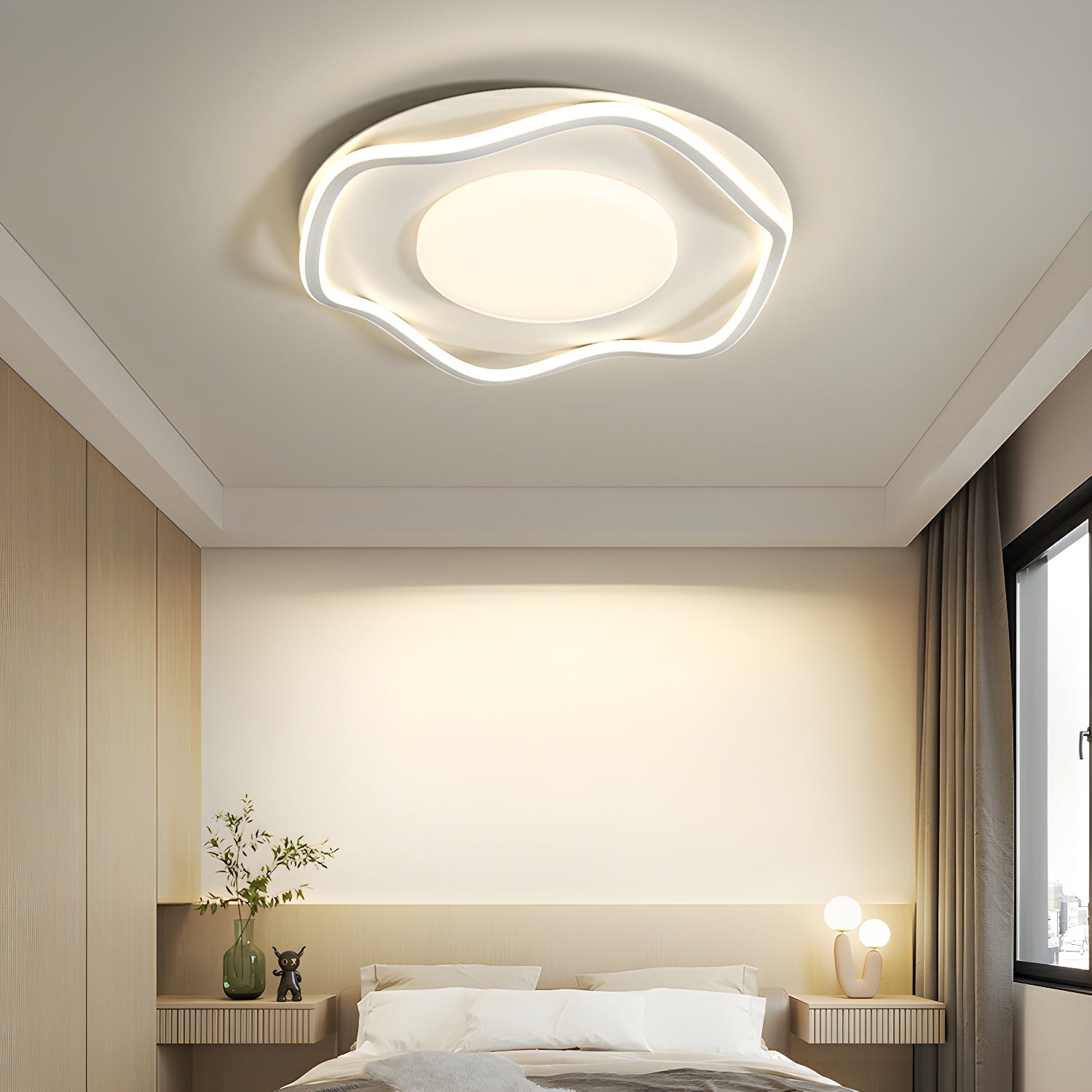White Modern Circle Flush Mount Ceiling Light with Plastic Shade for Residential Use